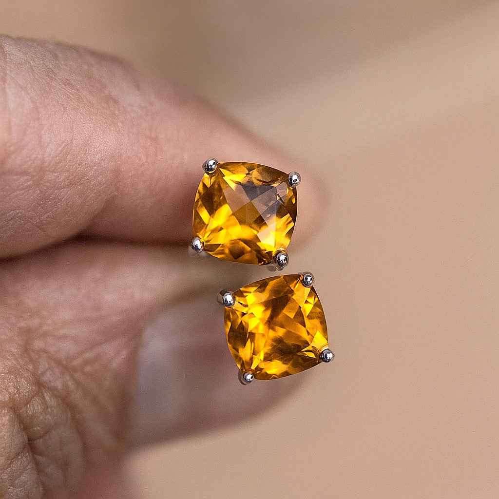 Citrine Stud Earrings in 925 Sterling Silver, Natural Citrine Studs, Minimalist Gift 6mm