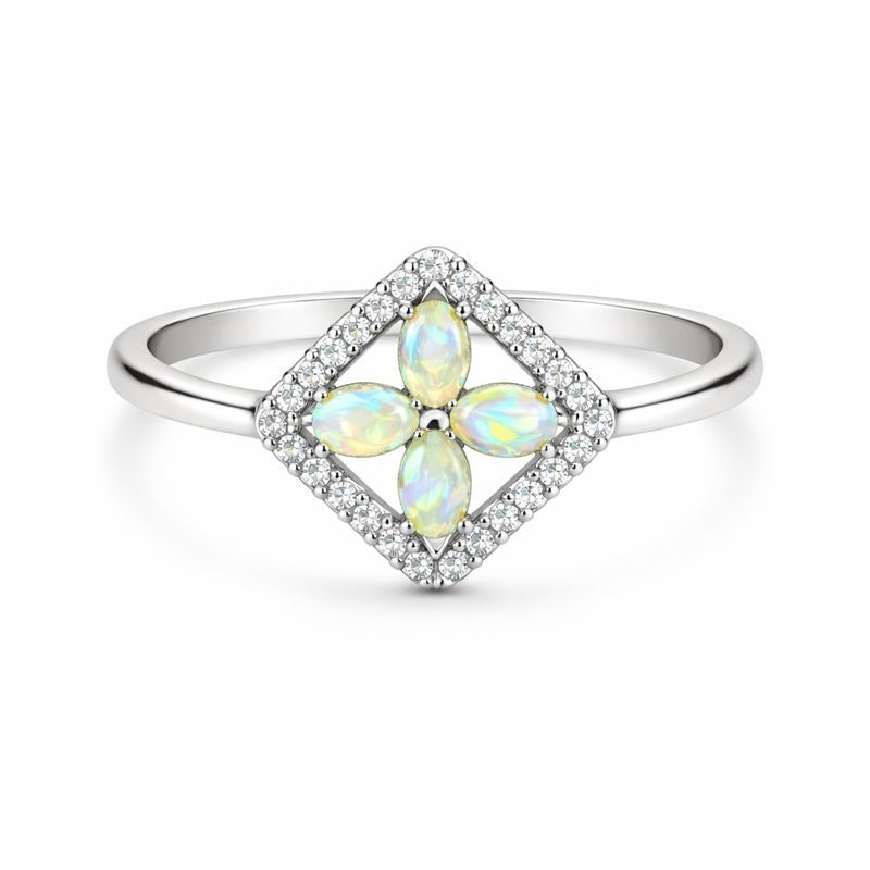 Delicate White Ethiopian Opal Ring 3x5mm Oval Cabochon 925 Sterling Silver Handmade Stackable Ring