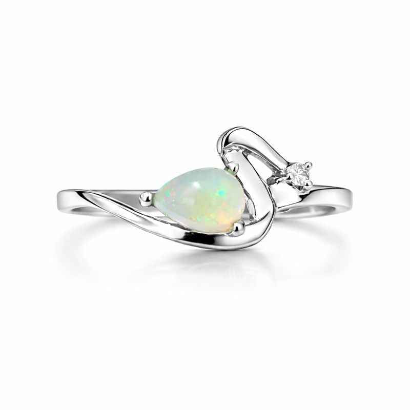 White Ethiopian Opal Pear Ring 4x6mm 925 Sterling Silver Handmade Teardrop Gemstone Jewelry for Women