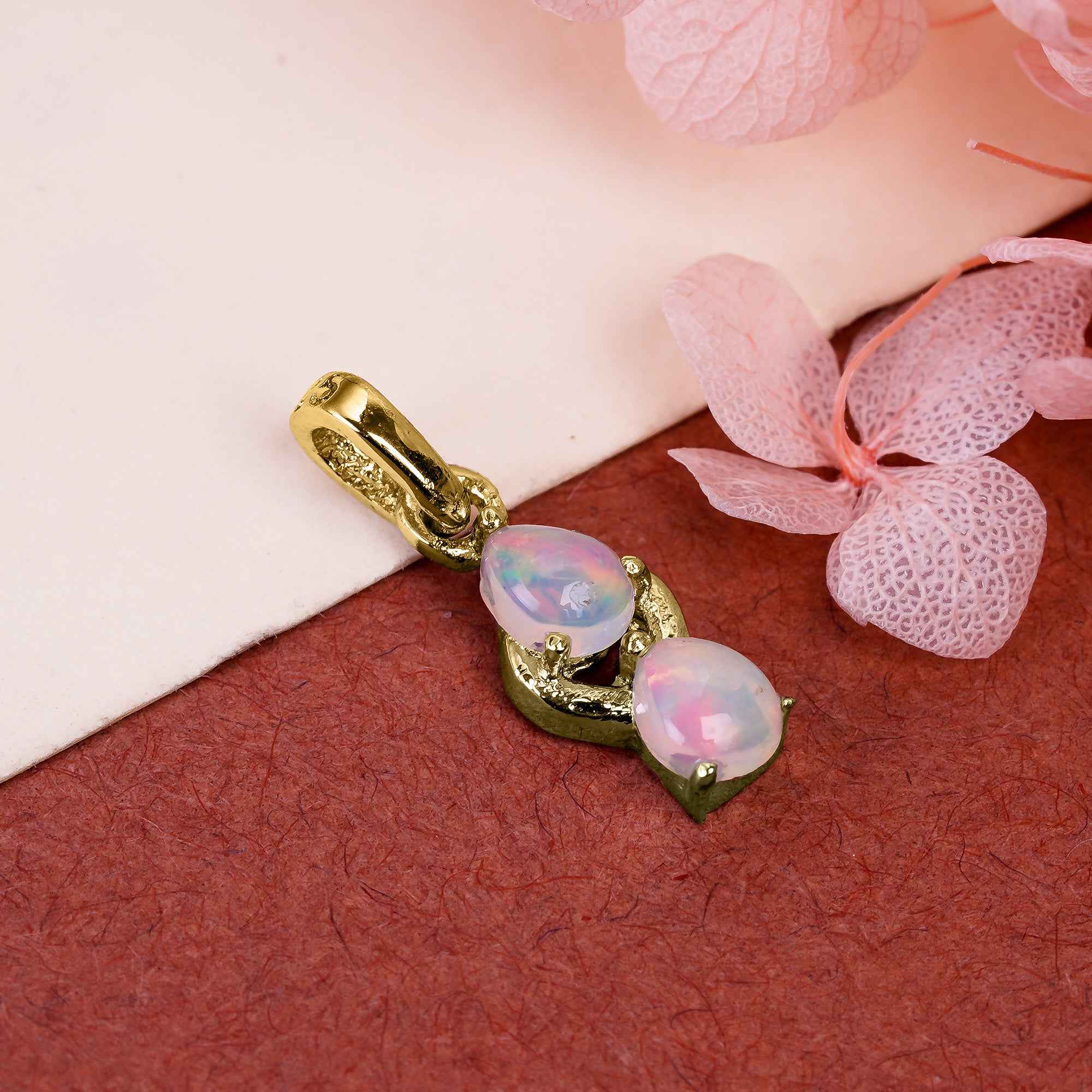 Fire Opal Necklace 5x4mm Pear Gemstone Pendant in 925 Sterling Silver Dainty Opal Jewelry
