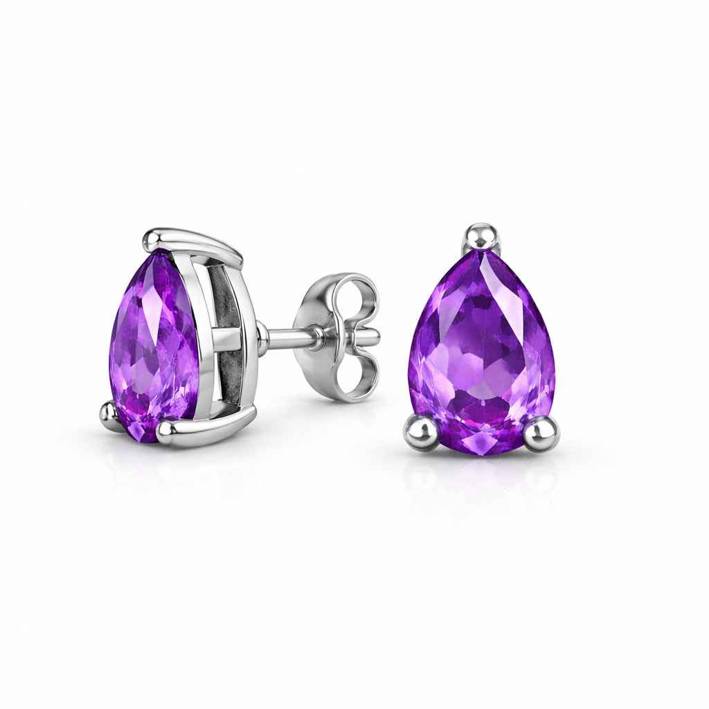Amethyst Stud Earrings in 925 Sterling Silver, Natural Amethyst Cut Studs, Minimalist Gift