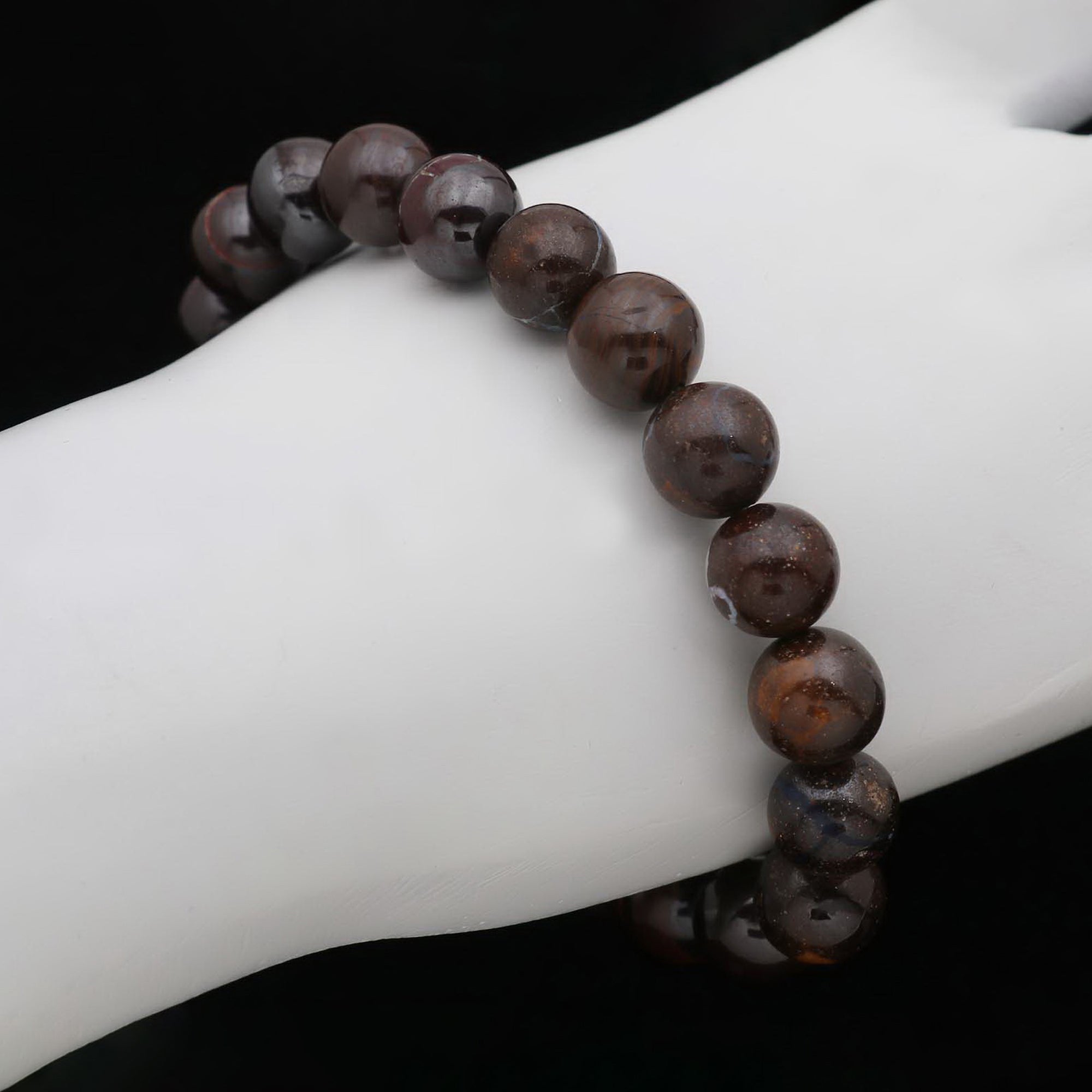 Natural Boulder Opal Polished Round Bead Bracelet Handmade Jewelry 155 Ct