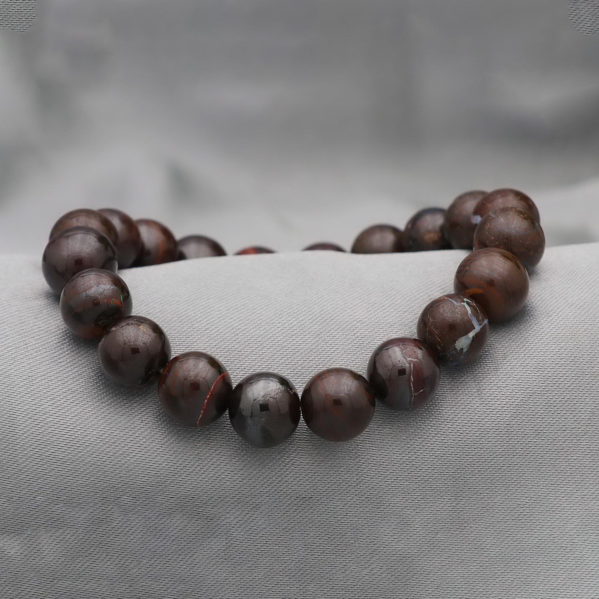 Natural Boulder Opal Polished Round Bead Bracelet Handmade Jewelry 155 Ct