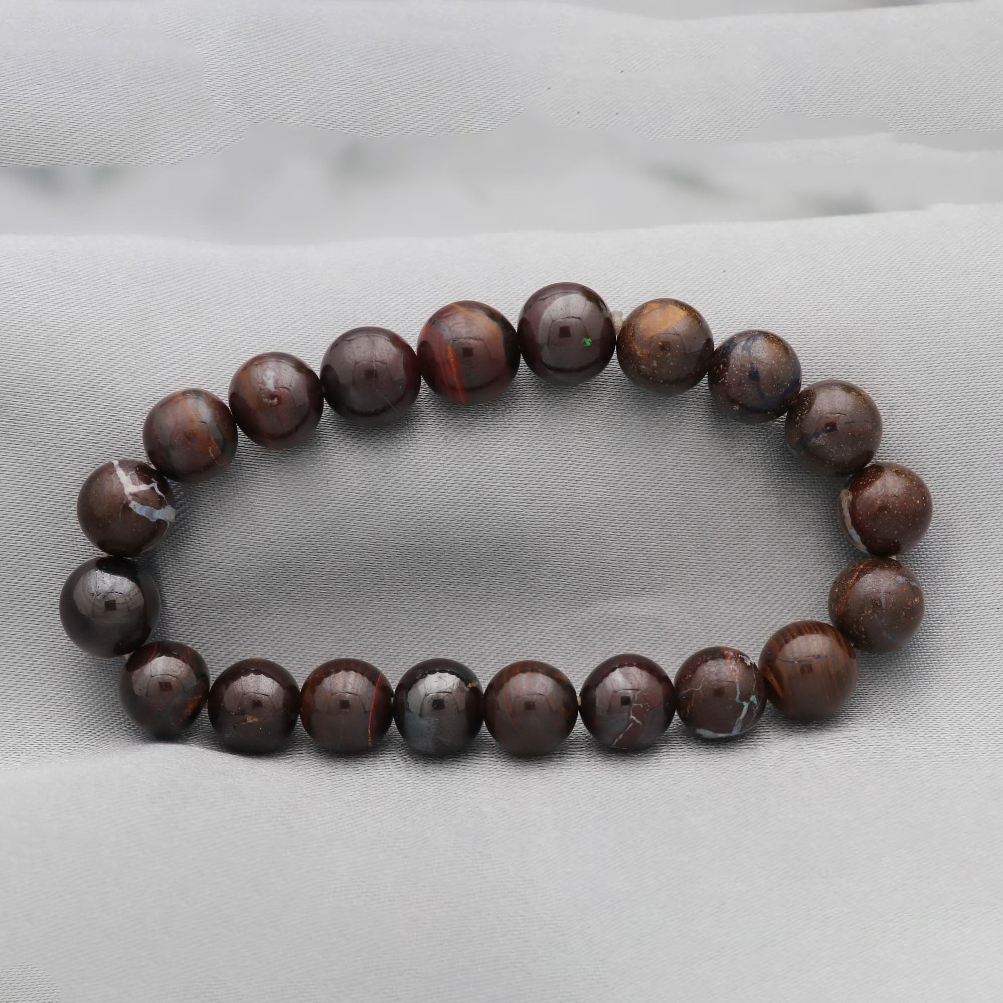 Natural Boulder Opal Polished Round Bead Bracelet Handmade Jewelry 155 Ct