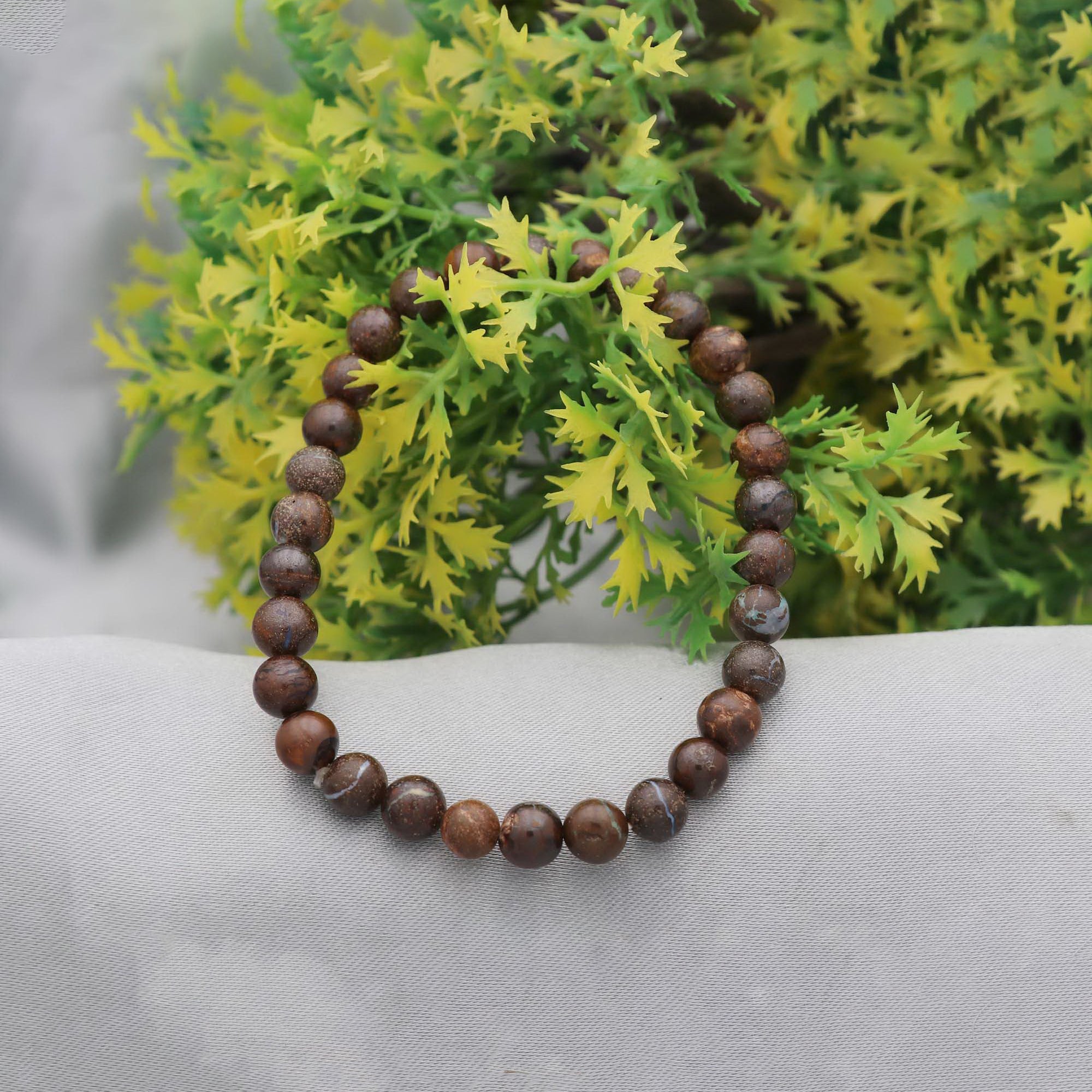 Natural Boulder Opal Polished Round Bead Bracelet Handmade Jewelry 155 Ct
