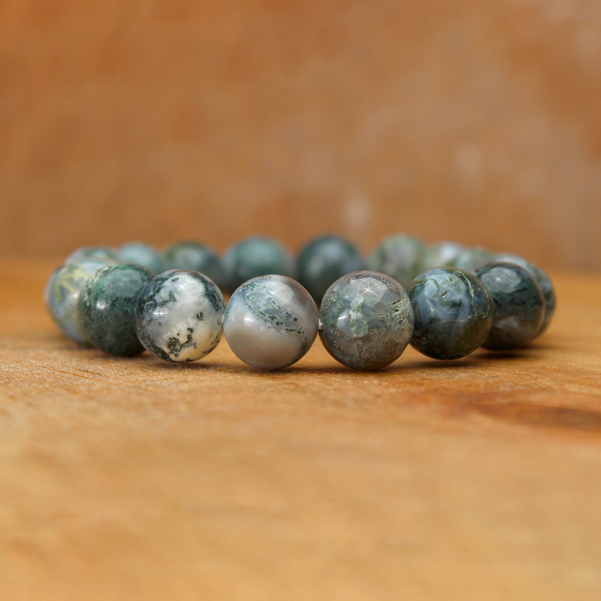 Natural Moss Green Opal Bracelet Round Plain Gemstone Beads Handmade 146 Ct