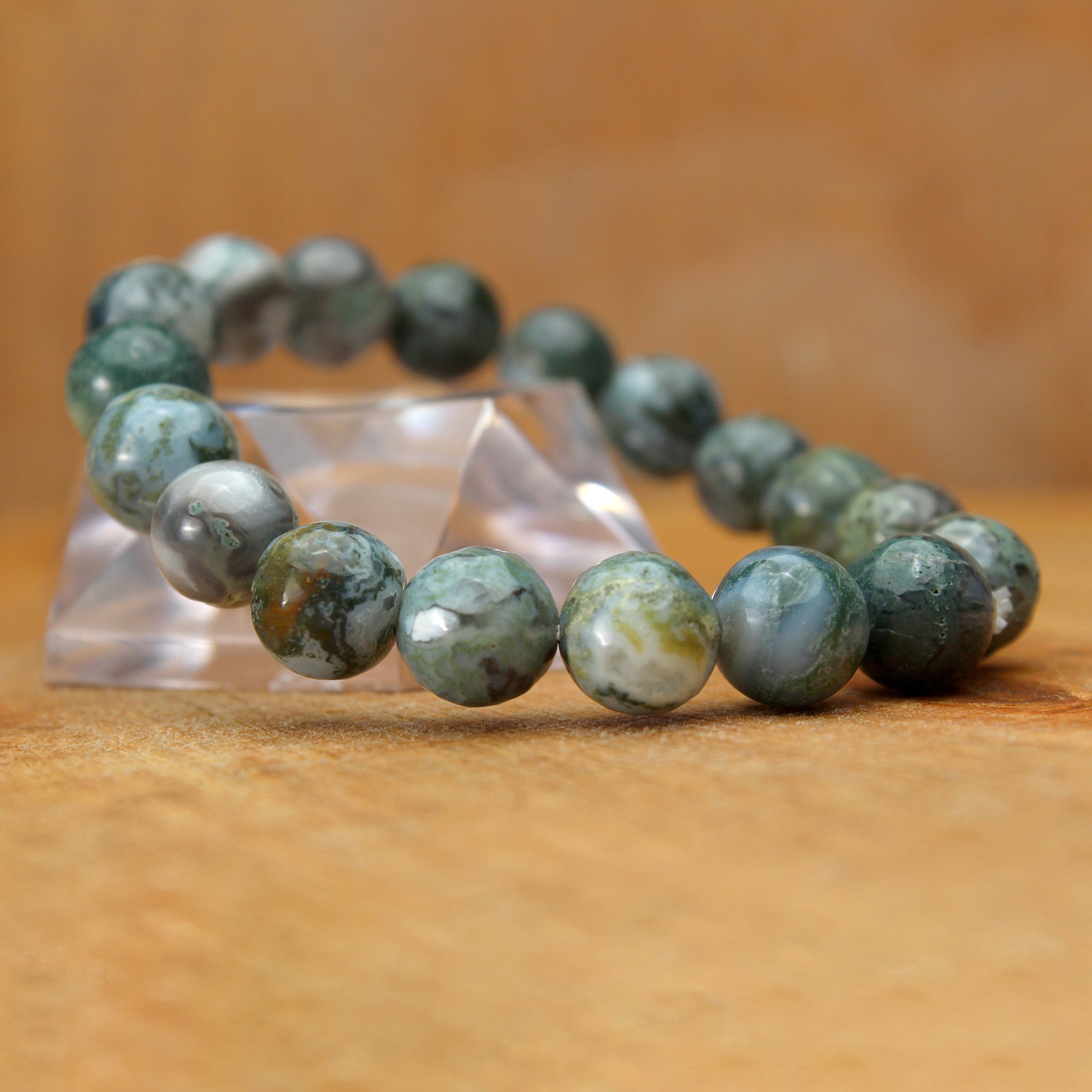 Natural Moss Green Opal Bracelet Round Plain Gemstone Beads Handmade 146 Ct