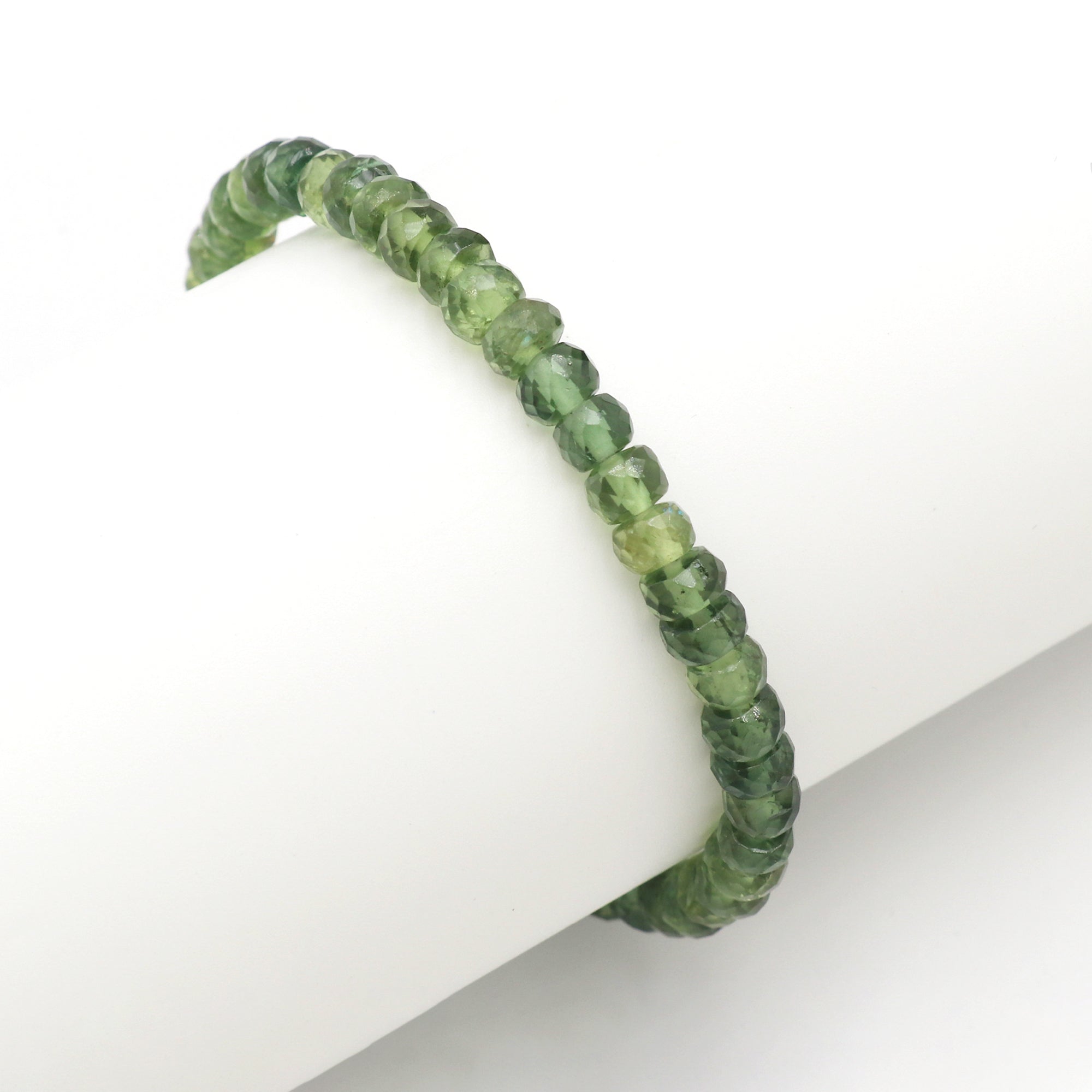 Natural Green Apatite Rondelle Faceted Bracelet Handmade Gemstone Jewelry 67 Ct