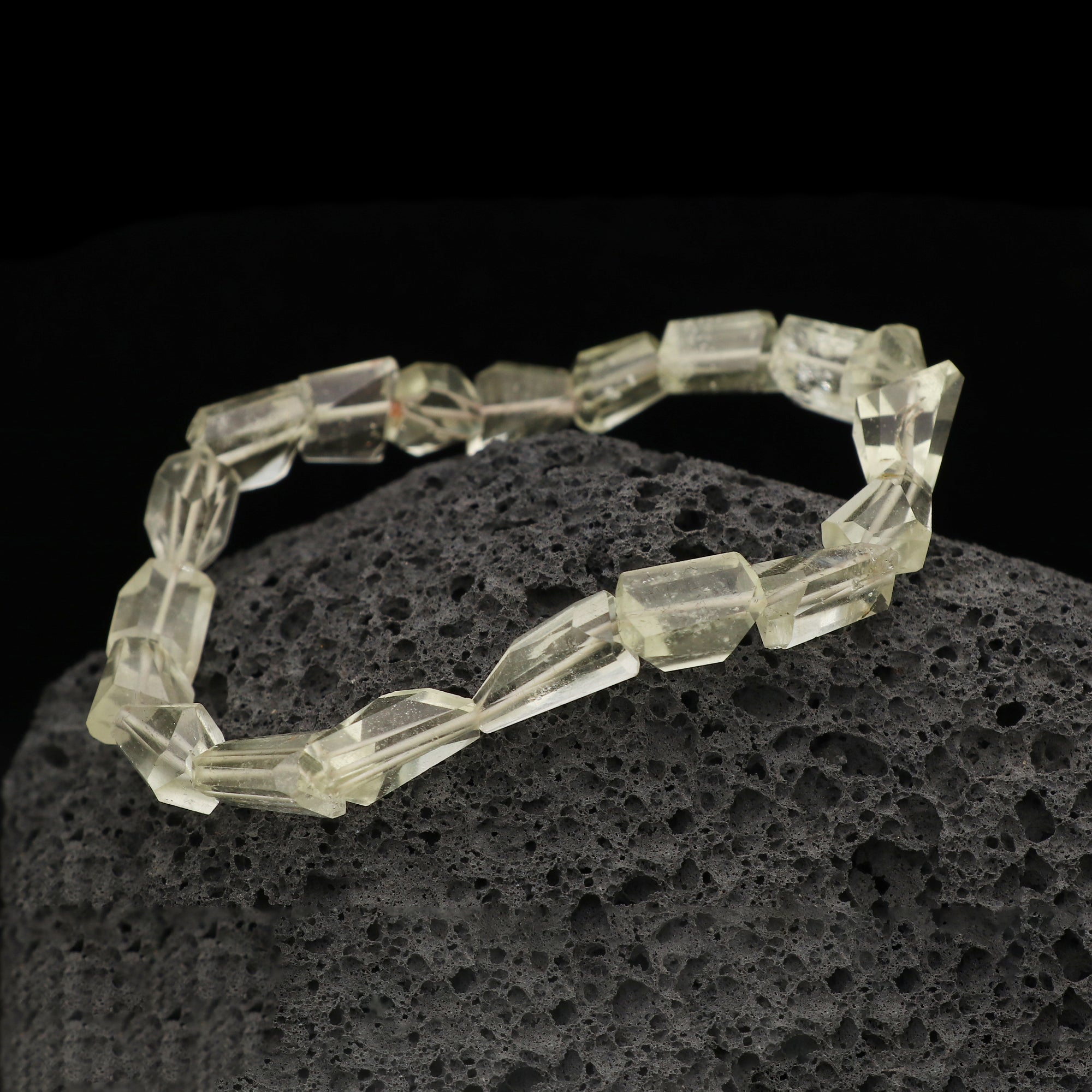 Natural Desert Libyan Glass bracelet with fancy faceted gemstone beads handmade 55 carat stretch bracelet.