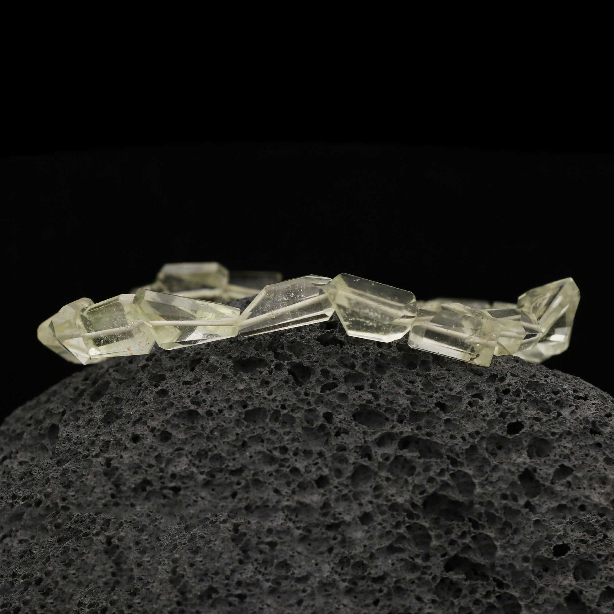 Natural Desert Libyan Glass bracelet with fancy faceted gemstone beads handmade 55 carat stretch bracelet.
