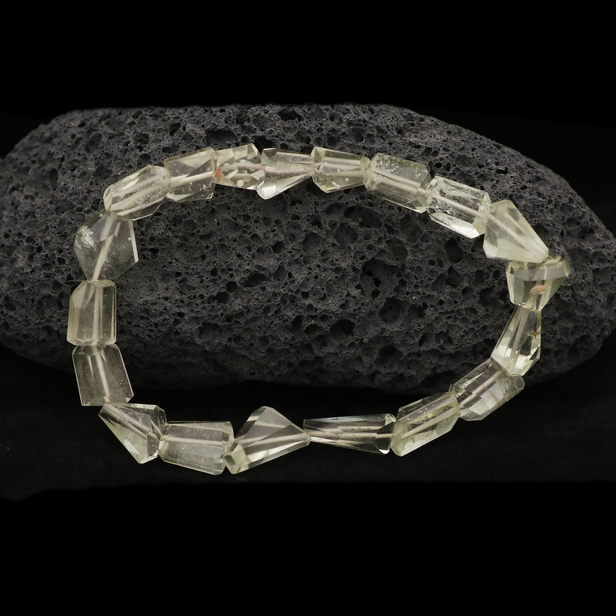 Natural Desert Libyan Glass bracelet with fancy faceted gemstone beads handmade 55 carat stretch bracelet.