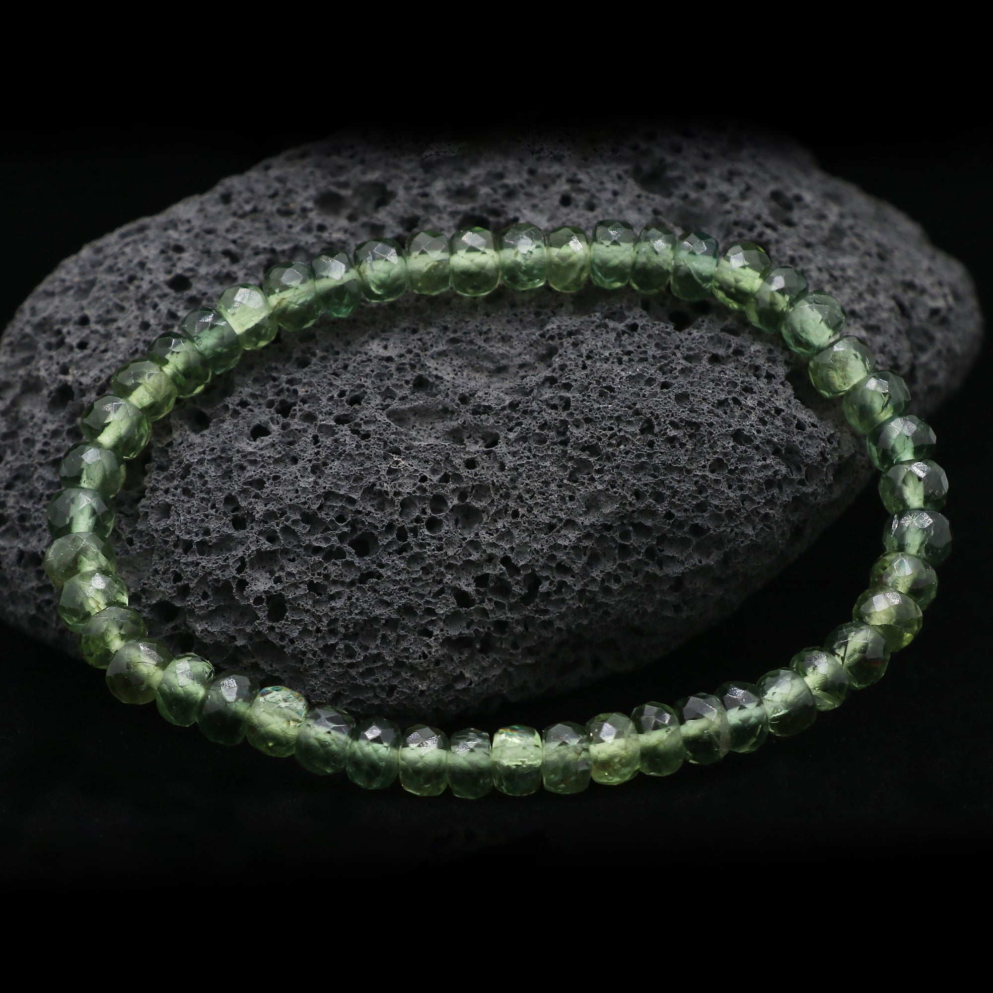 Natural Green Apatite Rondelle Faceted Bracelet Handmade Gemstone Jewelry 67 Ct