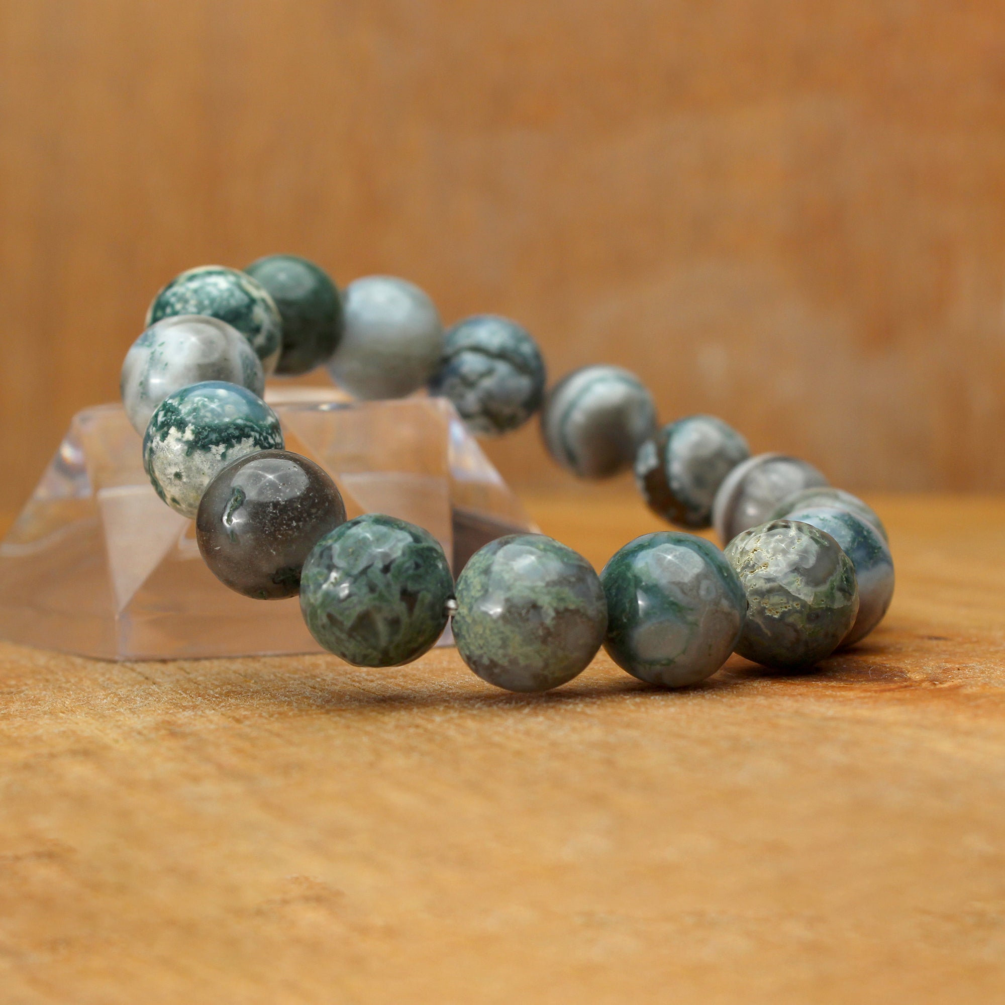 Natural Moss Green Opal Bracelet Round Plain Gemstone Beads Handmade 166 Ct