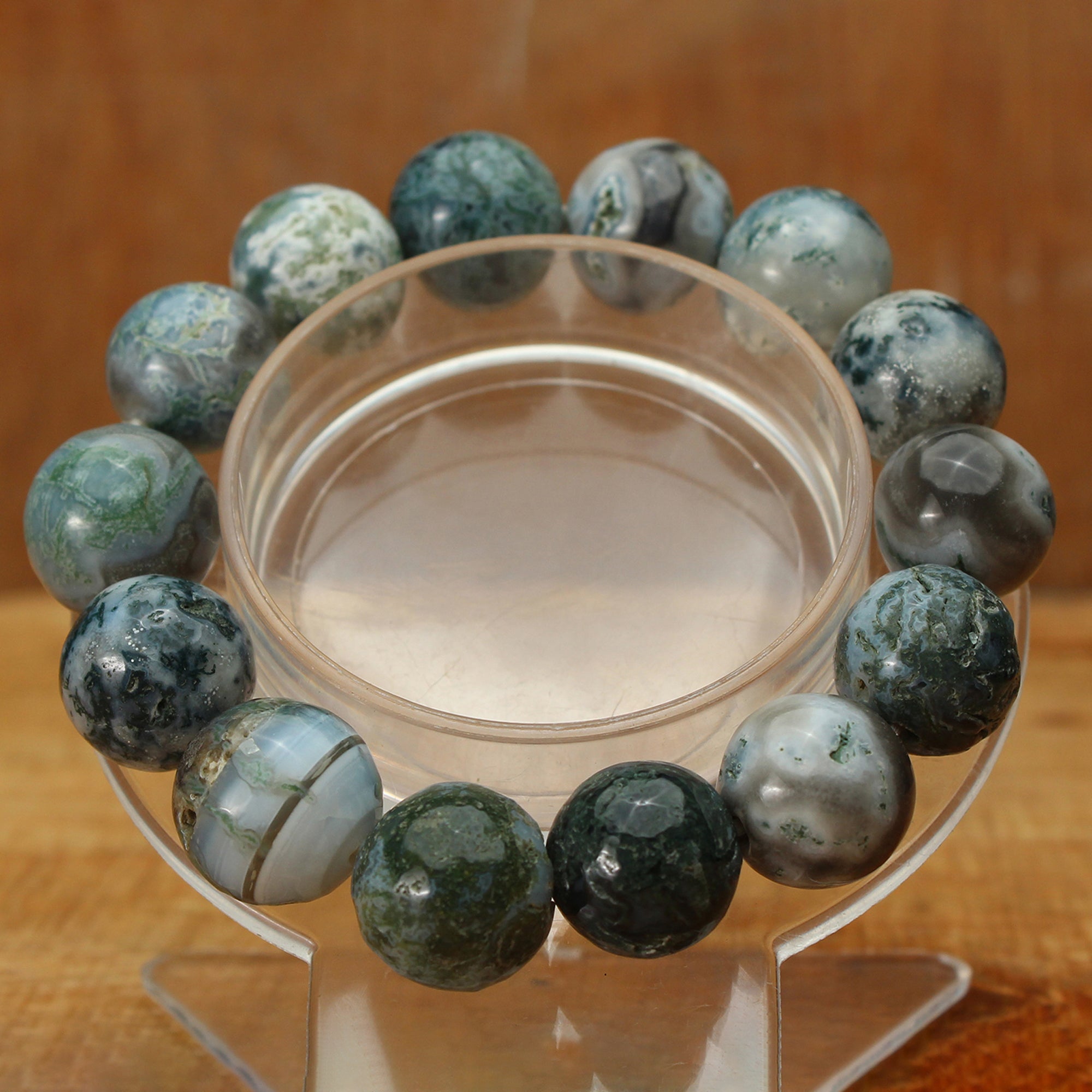Natural Moss Green Opal Bracelet Round Plain Gemstone Beads Handmade 239 Ct