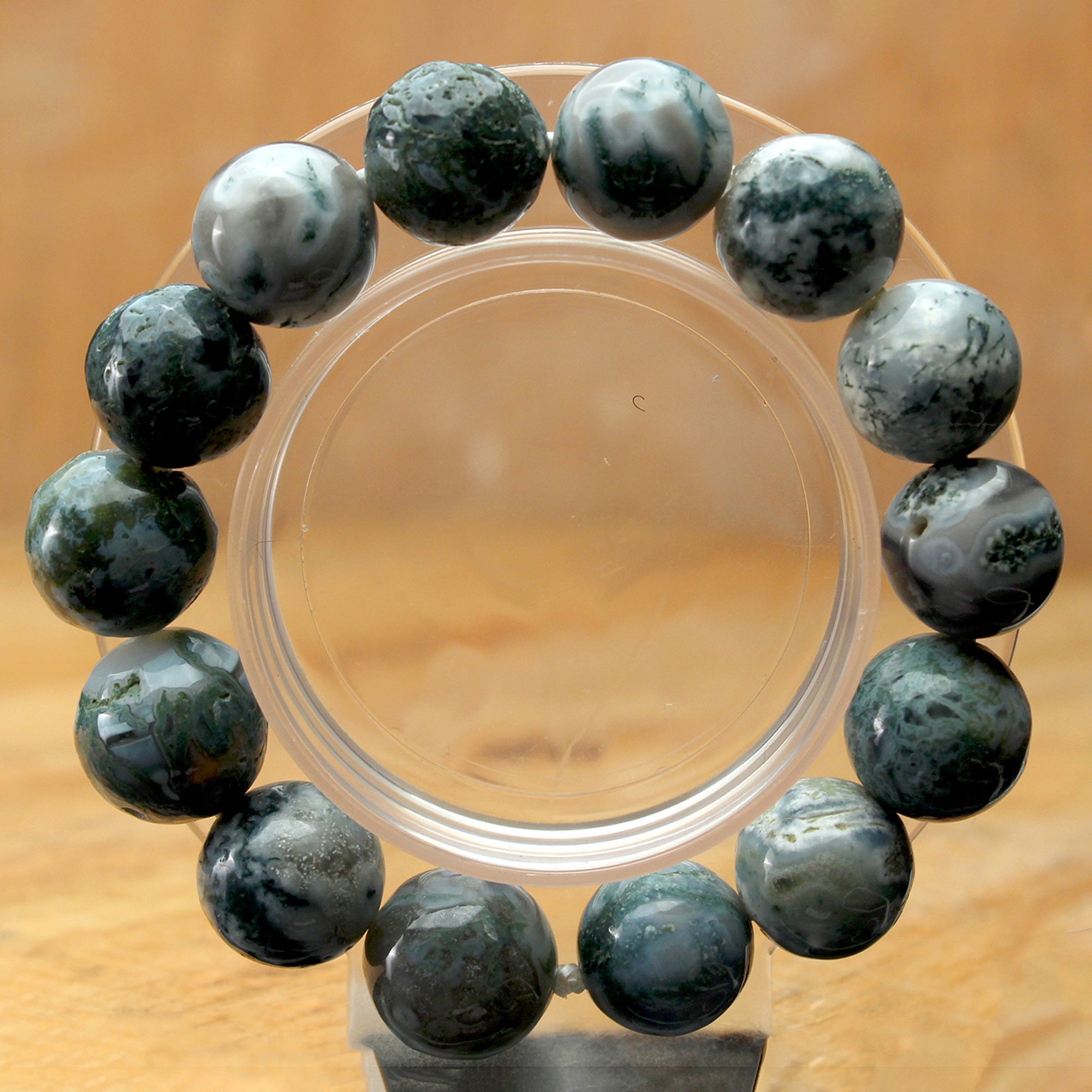 Natural Moss Green Opal Bracelet Round Plain Gemstone Beads Handmade 146 Ct