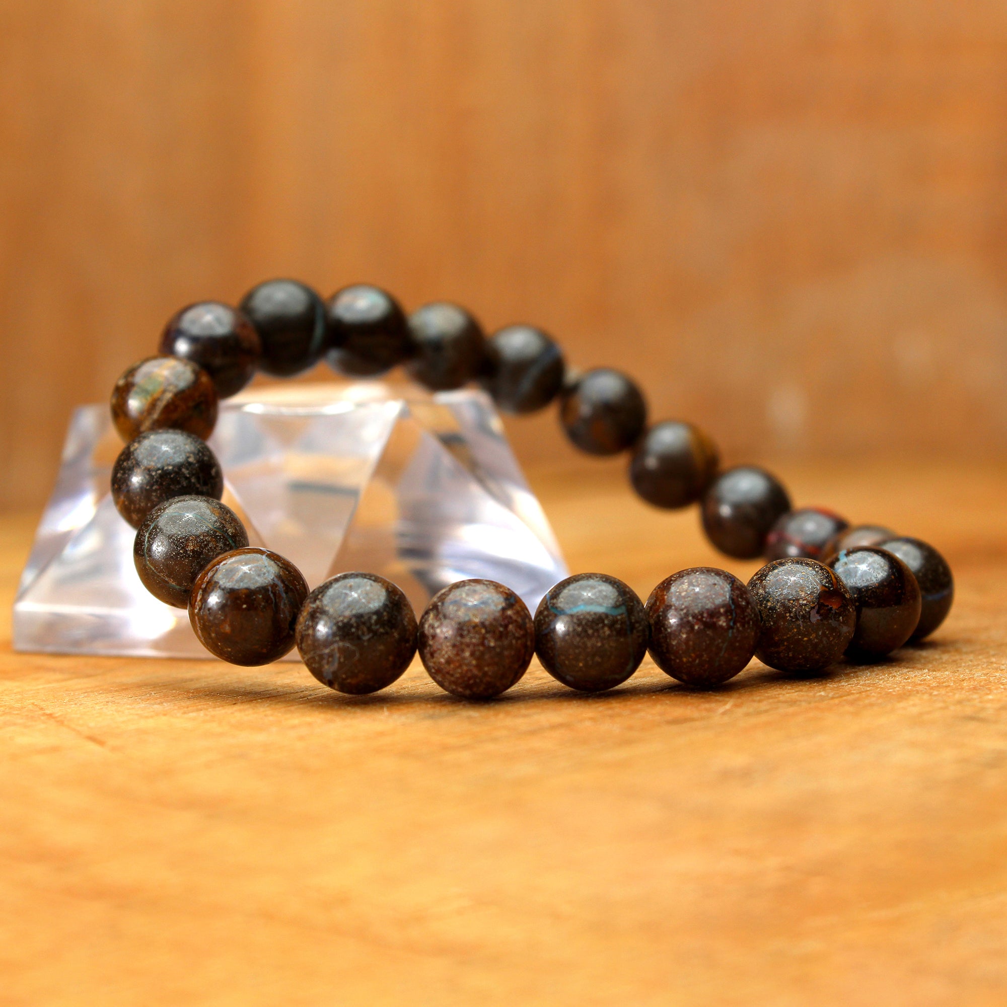 Natural Boulder Opal Smooth Round Bead Bracelet Handmade Gemstone Jewelry 114 Ct