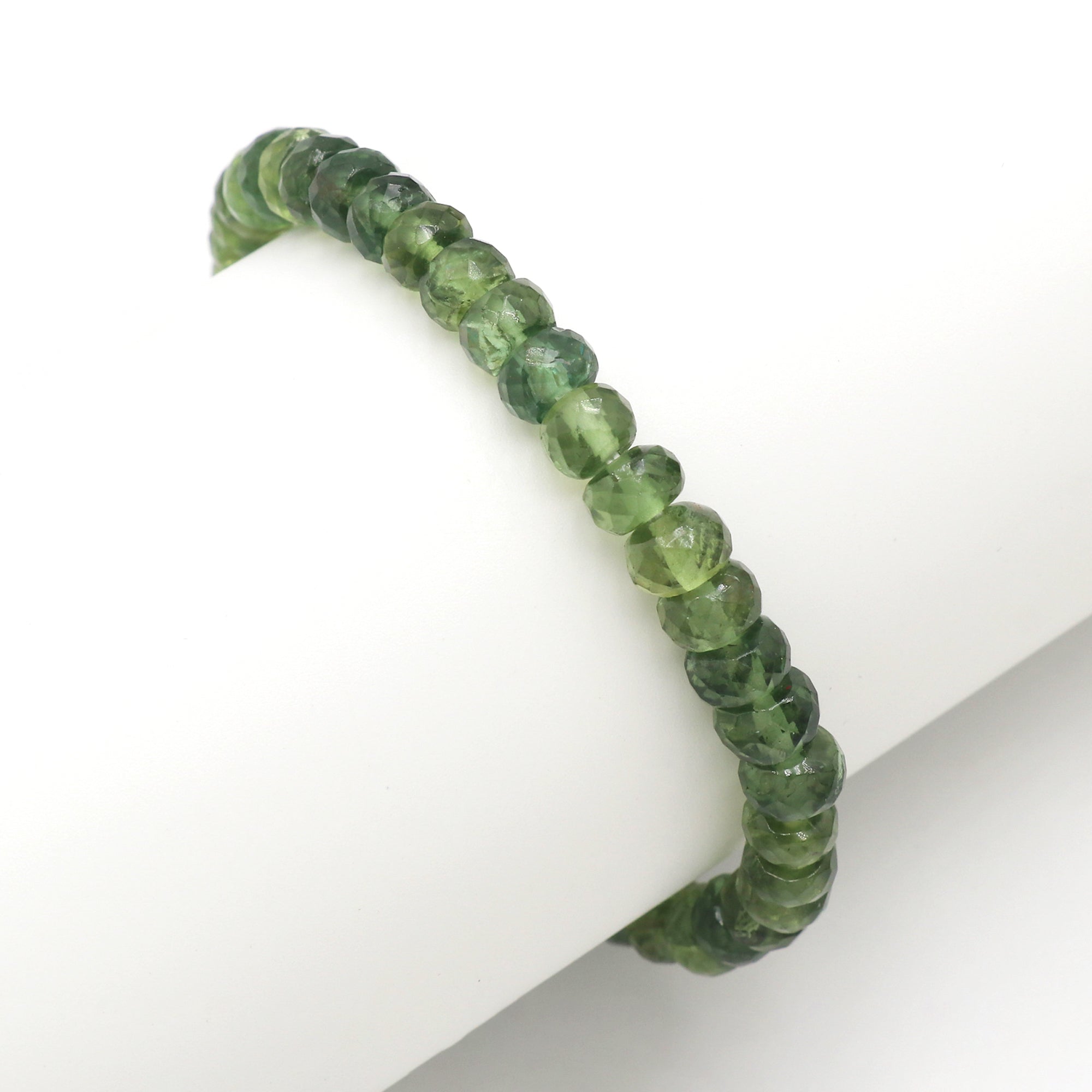 Natural Green Apatite Bracelet Rondelle Faceted Gemstone Beads Handmade 87 Ct