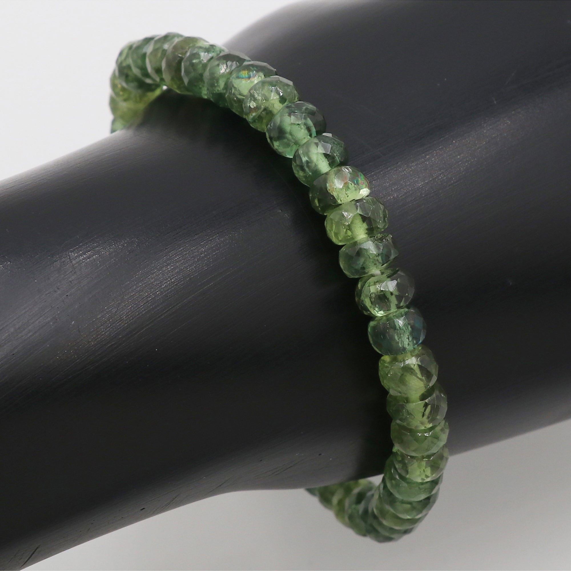 Natural Green Apatite Bracelet Rondelle Faceted Gemstone Beads Handmade 87 Ct