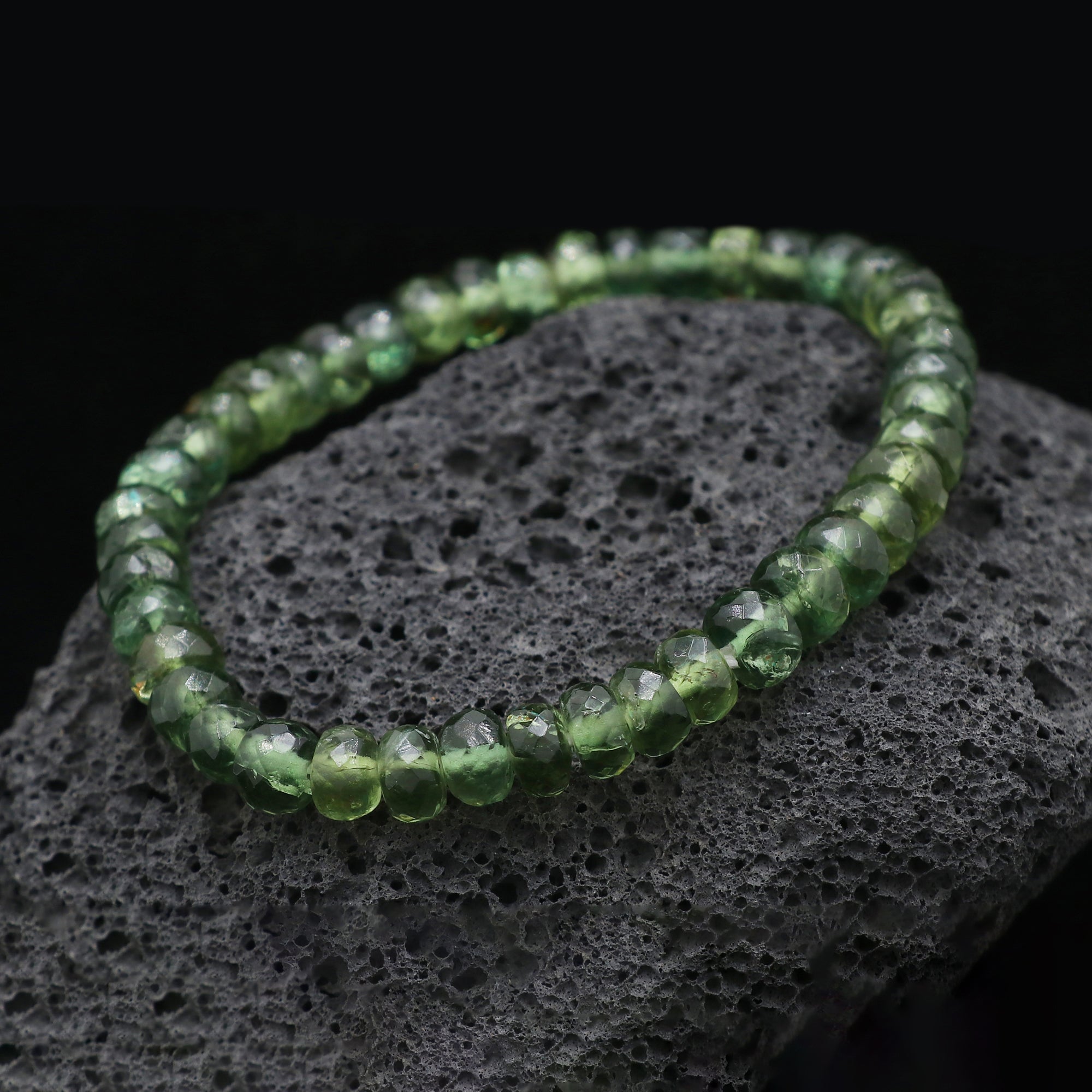 Natural Green Apatite Bracelet Rondelle Faceted Gemstone Beads Handmade 87 Ct