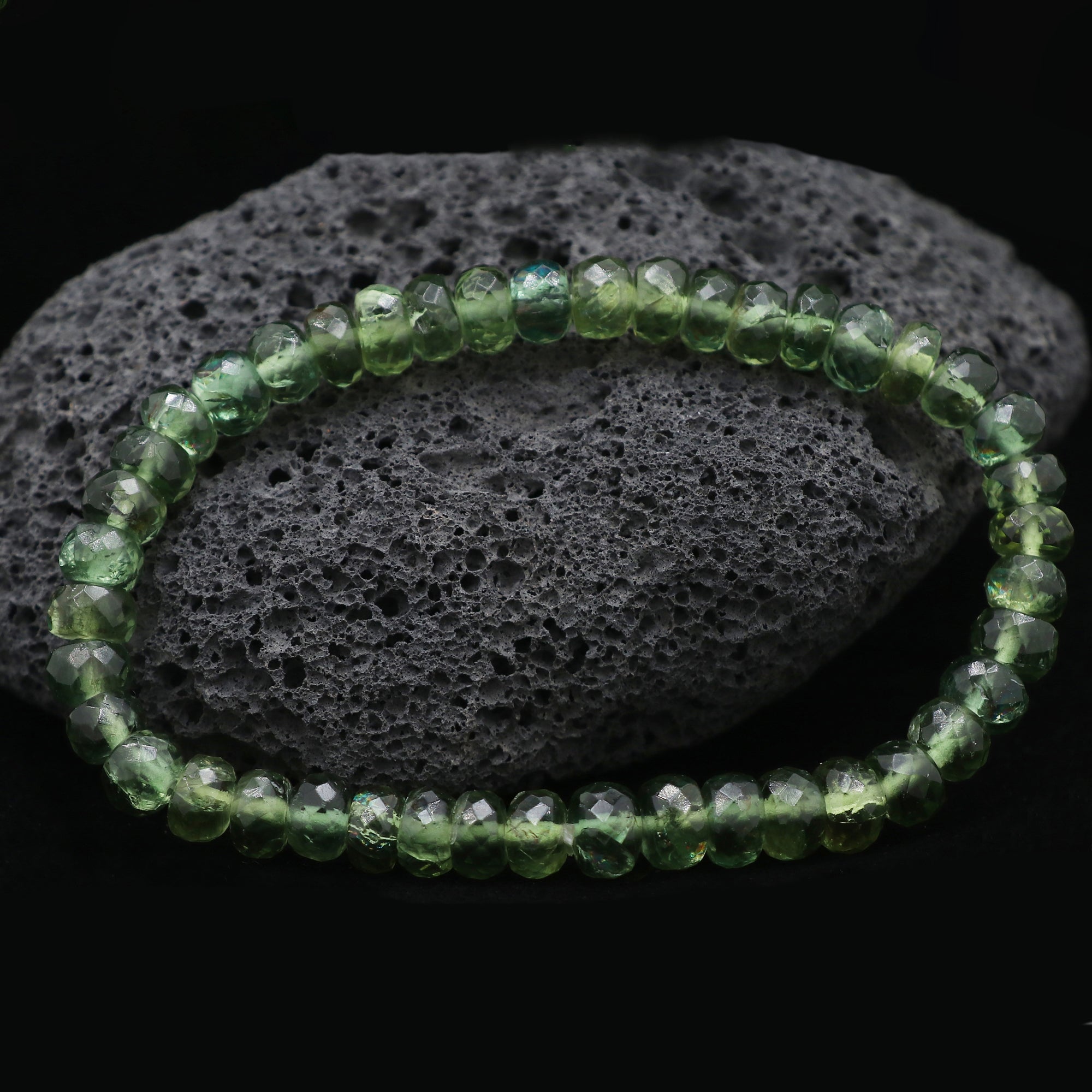 Natural Green Apatite Bracelet Rondelle Faceted Gemstone Beads Handmade 87 Ct