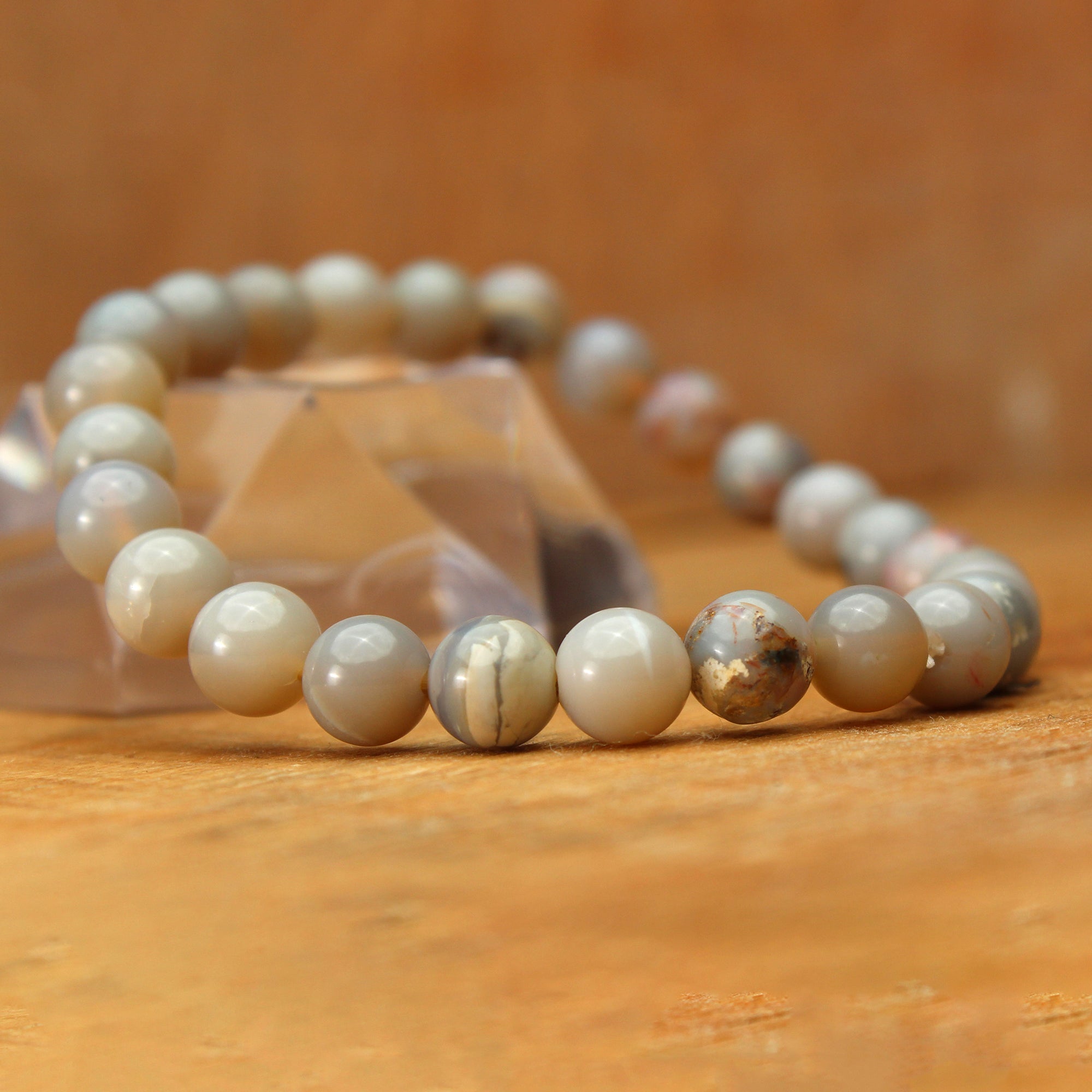 Australian Opal Gem Bracelet Smooth Round Beads Handmade October Jewelry 68 Ct