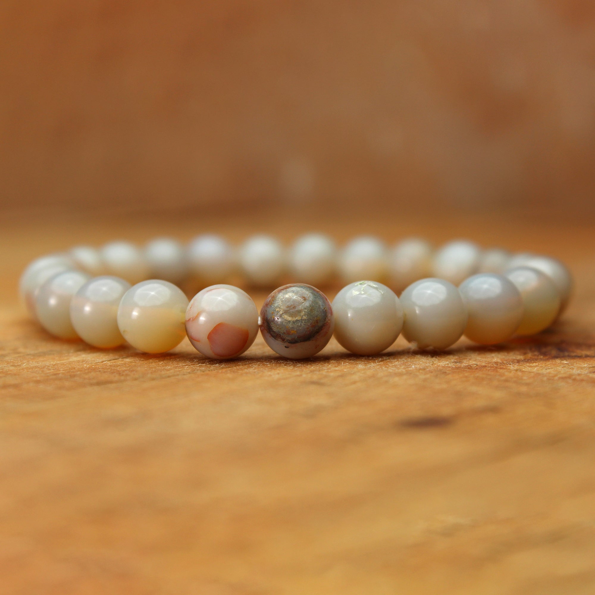 Australian Opal Stretch Bracelet Polished Round Gemstone Beads October Gift 70 Ct