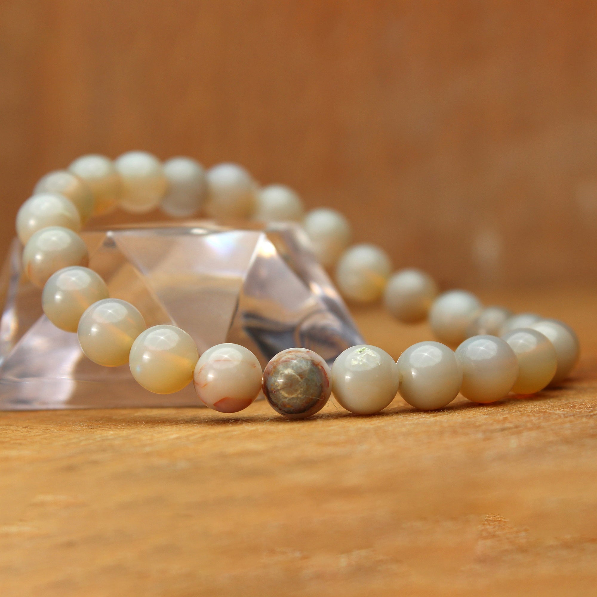 Australian Opal Stretch Bracelet Polished Round Gemstone Beads October Gift 70 Ct