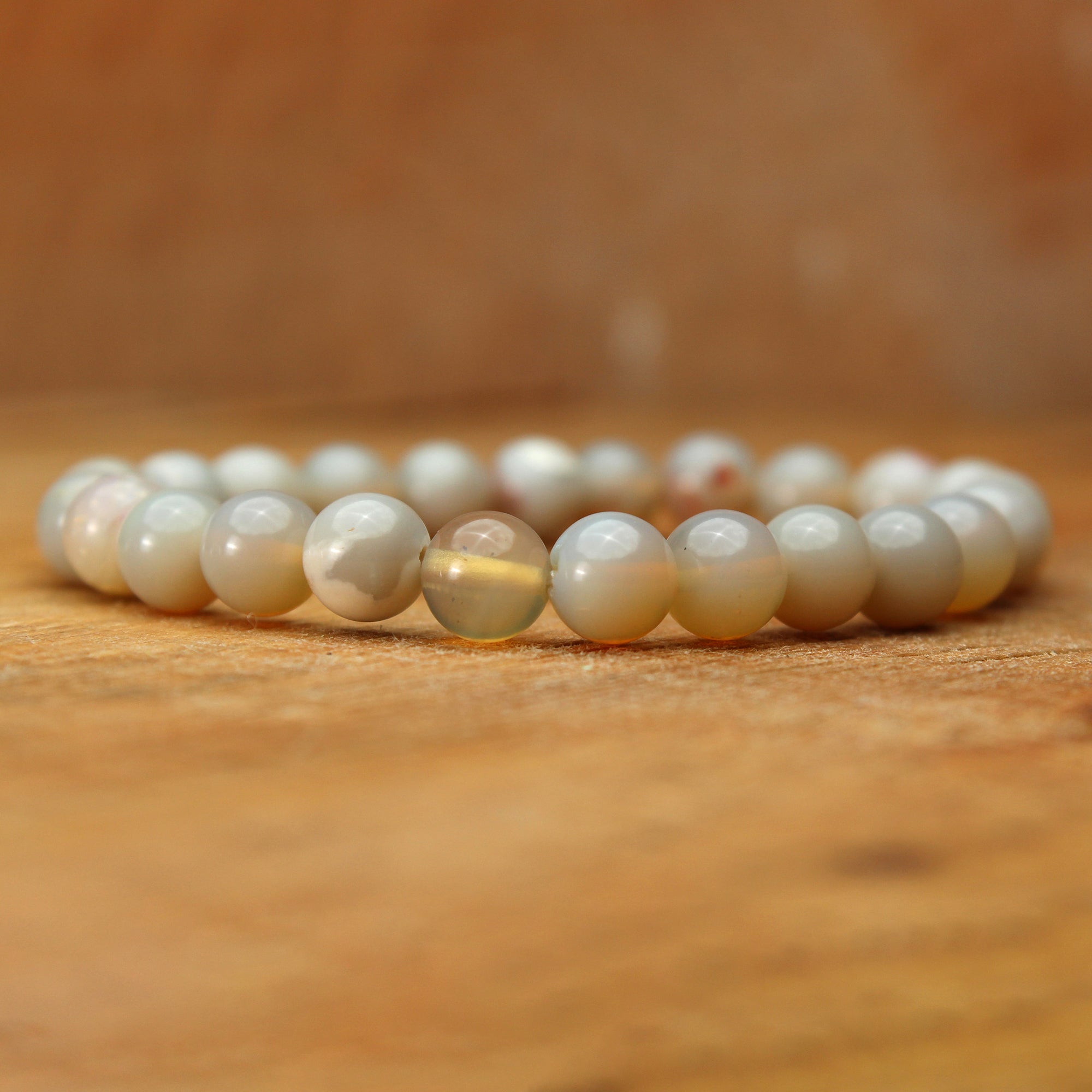 Radiant Australian Opal Bracelet Polished Round Gem Beads Handmade Jewelry 69 Ct