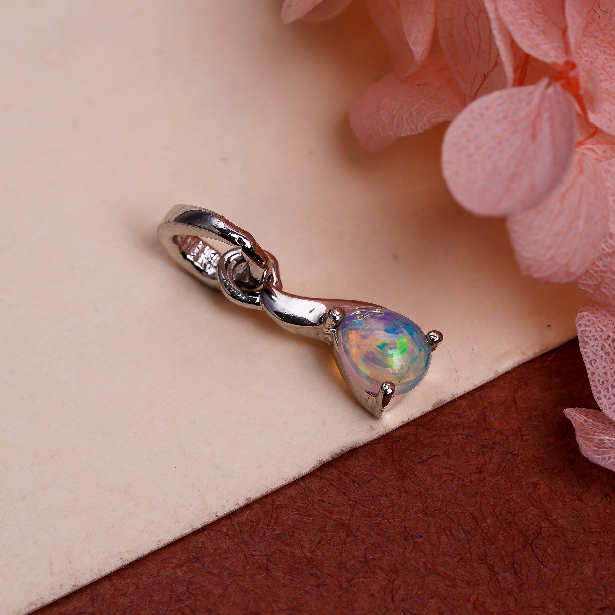 Celestial Opal Talisman 5x4mm Pear Cabochon Silver Amulet Pendant Lucky Gem Jewelry Handmade Gift