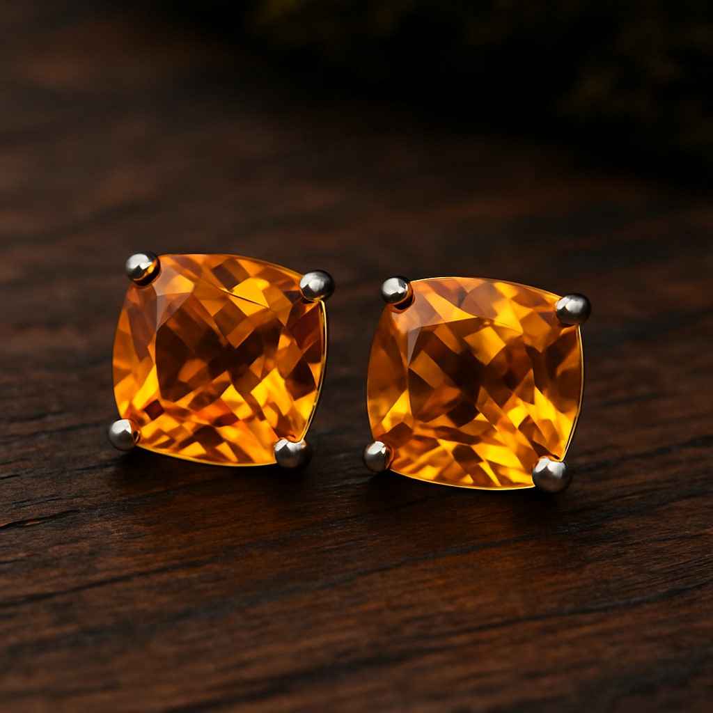Citrine Stud Earrings in 925 Sterling Silver, Natural Citrine Studs, Minimalist Gift 6mm