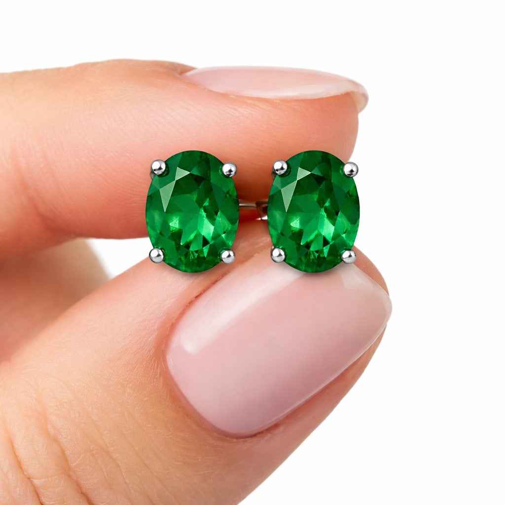 Natural Green Onyx 8x10mm Oval Cut Stud Earrings in 925 Sterling Silver – Gemstone Studs