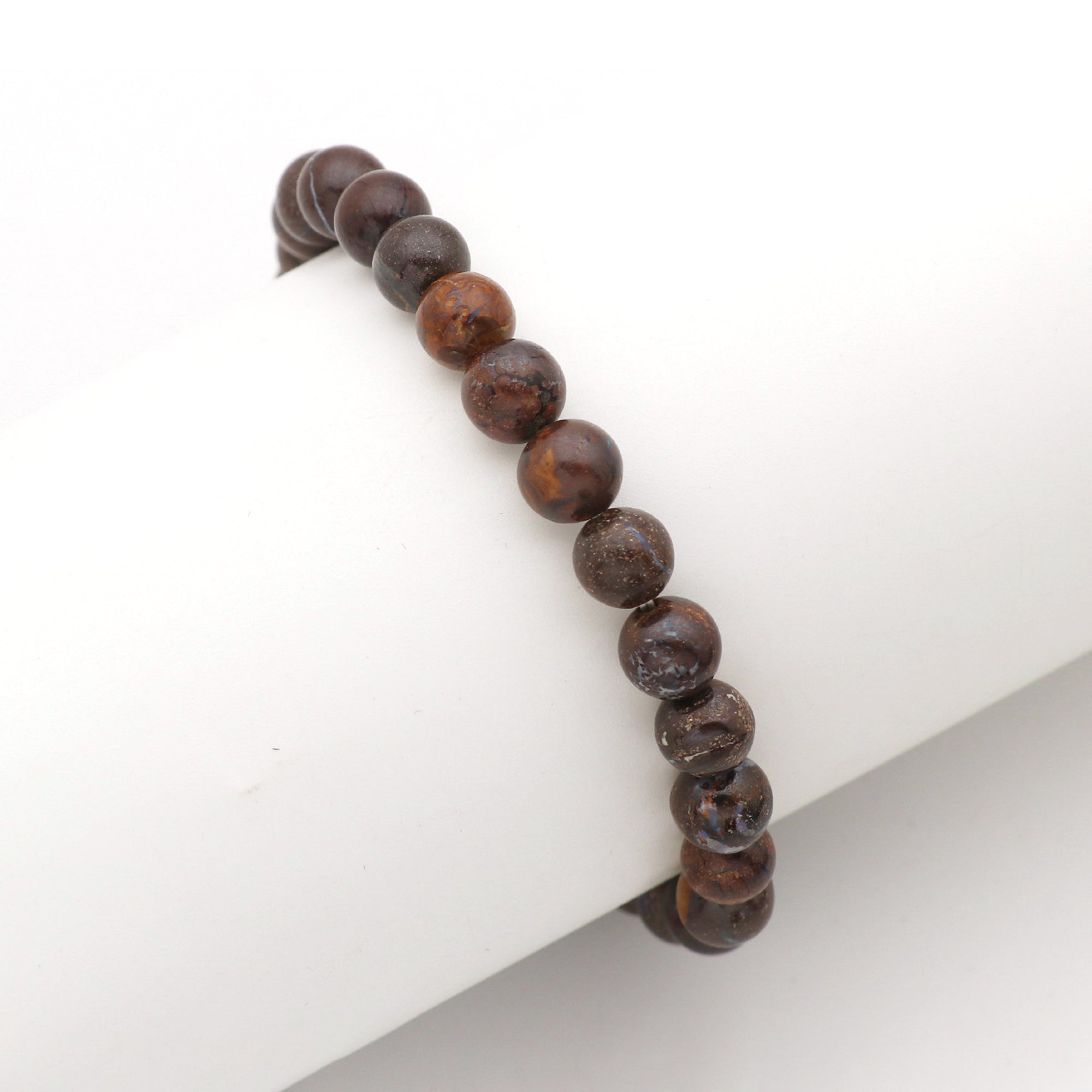 Natural Boulder Opal Smooth Round Bead Bracelet Handmade Jewelry 70 Ct