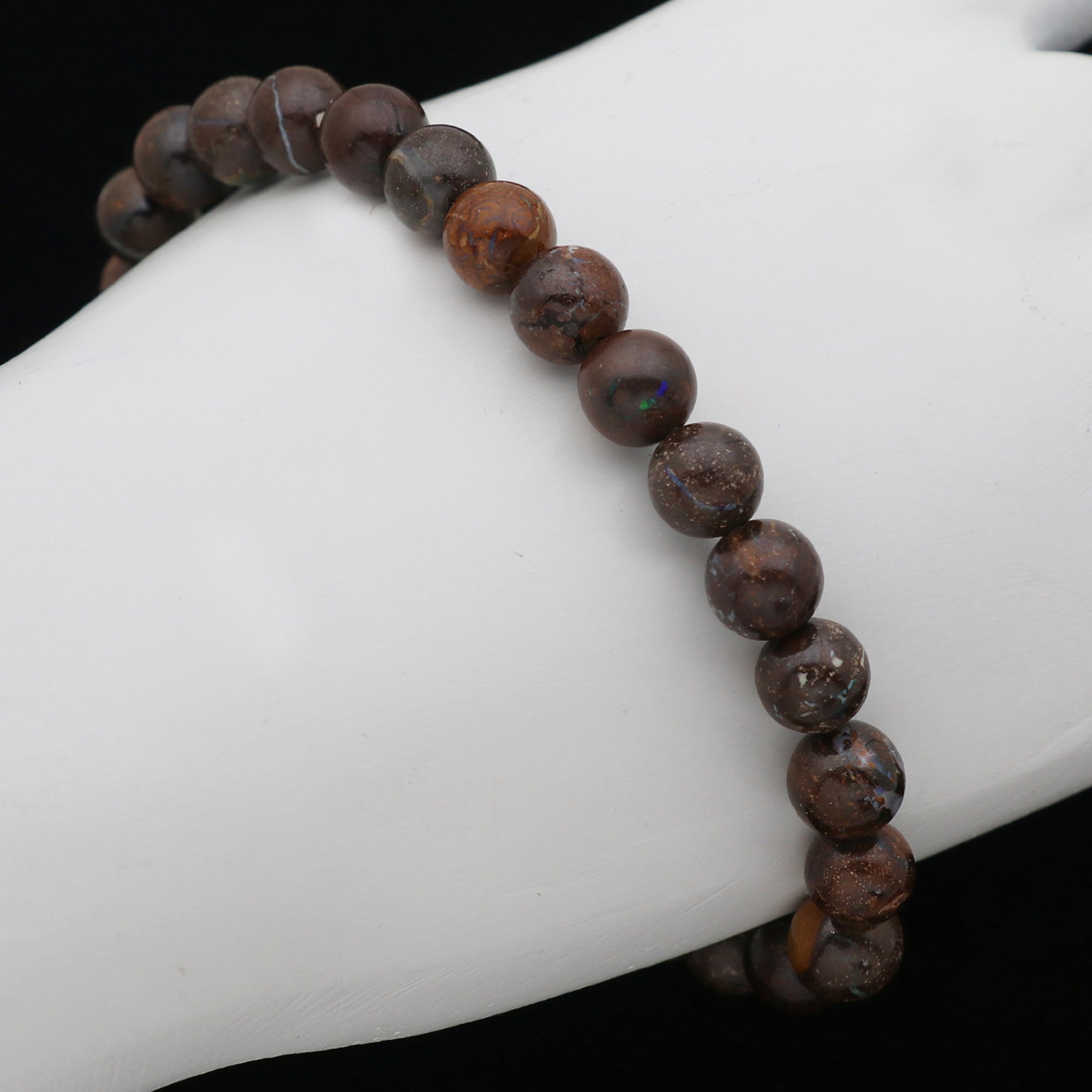 Natural Boulder Opal Smooth Round Bead Bracelet Handmade Jewelry 70 Ct