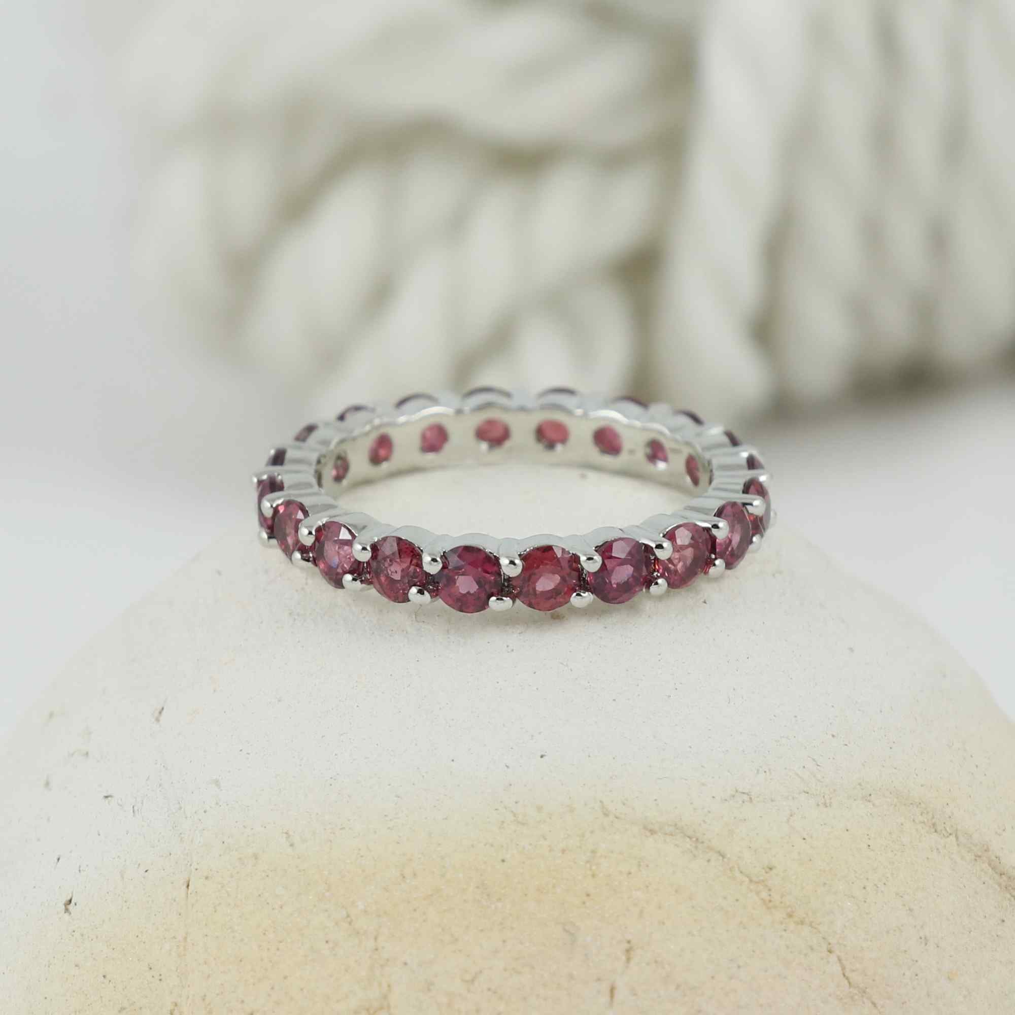 Natural Rhodolite 3mm Round Cut Ring 925 Sterling Silver Handmade Pink Purple Gemstone Solitaire Ring