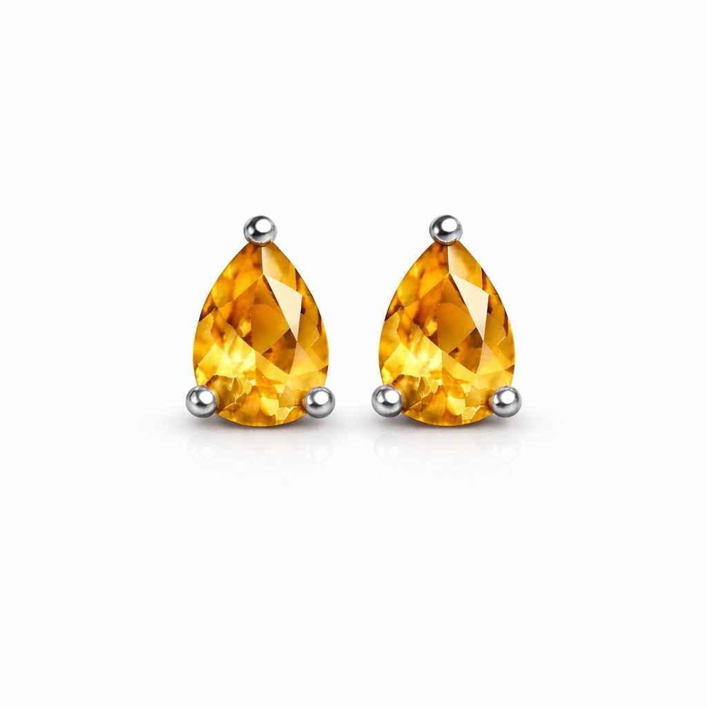 Natural Citrine Pear Stud Earrings in 925 Sterling Silver, Pear Cut Yellow Gemstone Studs, Minimalist Jewelry Gift
