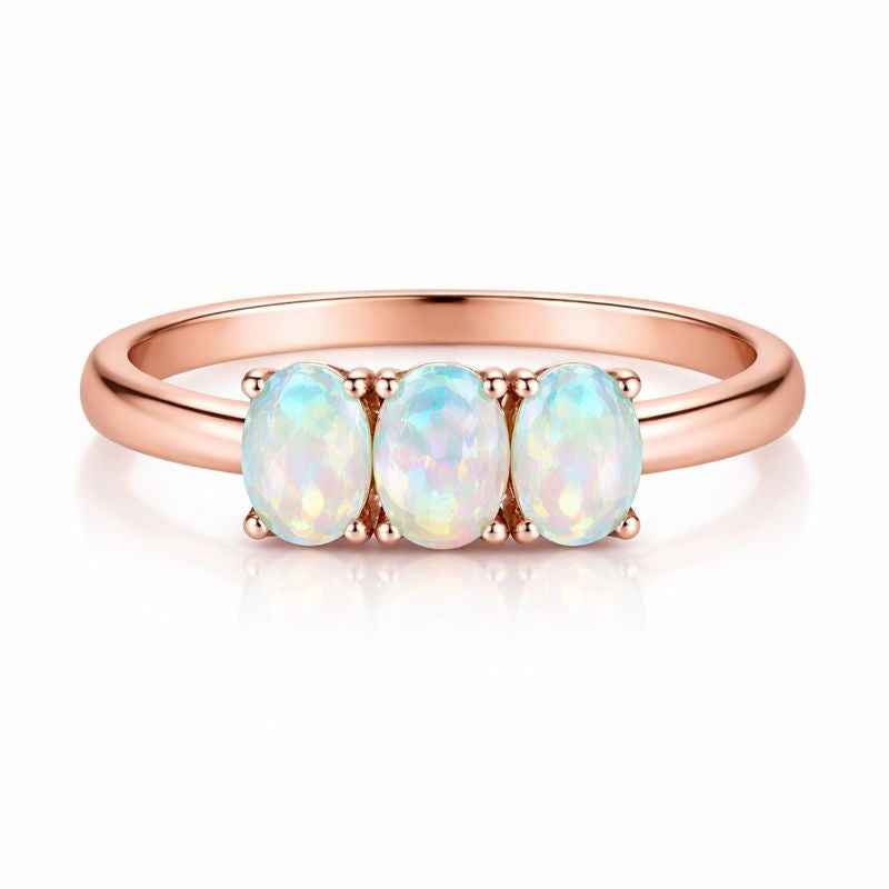 Handcrafted White Ethiopian Opal Ring 3x5mm Oval Cabochon 925 Sterling Silver Minimal Jewelry Gift