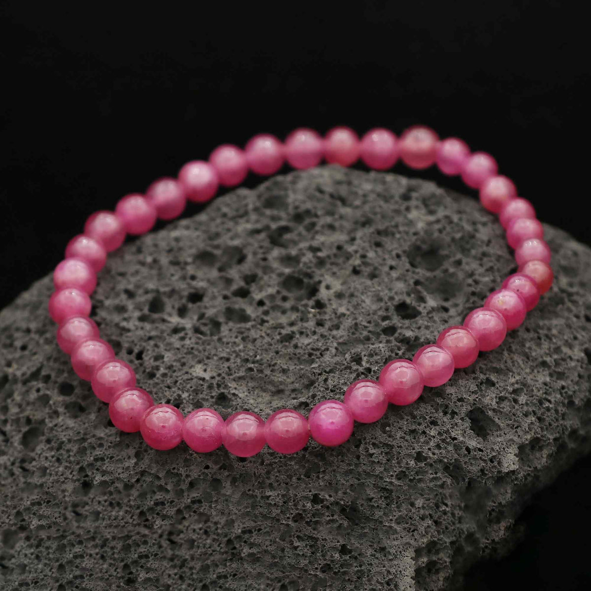 Natural Pink Sapphire Crystal Bead Bracelet Handmade Stretch Band Birthstone Jewelry 62 Ct