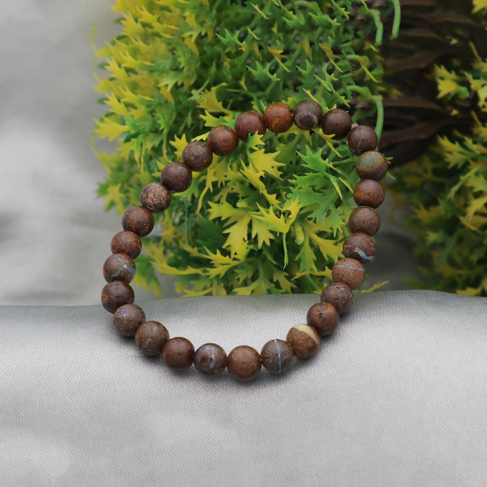 Natural Boulder Opal Smooth Round Bead Bracelet Handmade Jewelry 70 Ct
