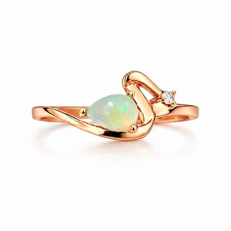 White Ethiopian Opal Pear Ring 4x6mm 925 Sterling Silver Handmade Teardrop Gemstone Jewelry for Women