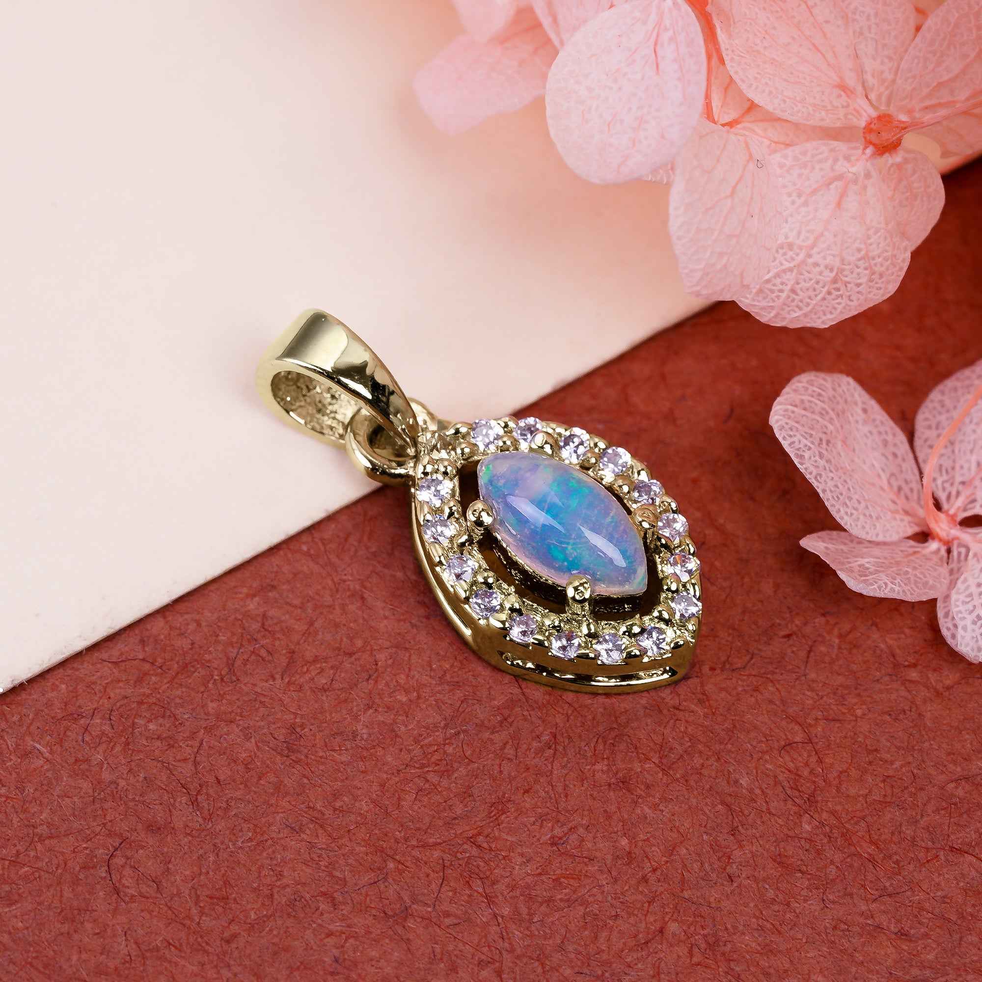 Opal Feather Pendant 4x8mm Marquise Cabochon 925 Silver Nature Inspired Bohemian Fashion Accessory