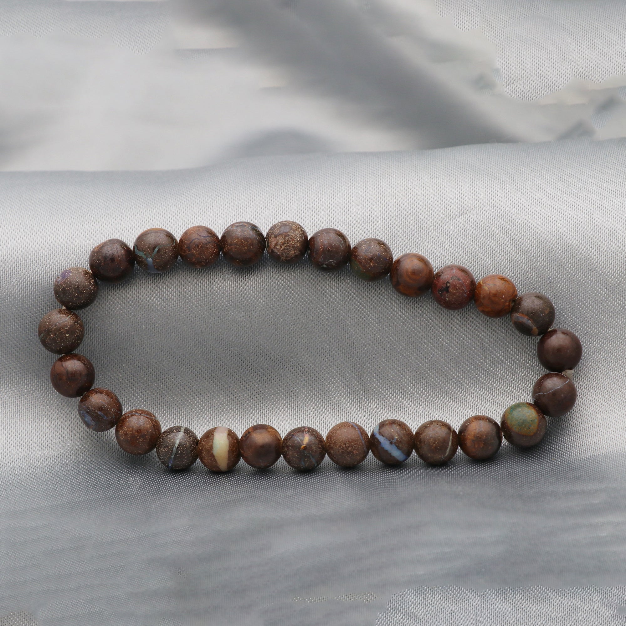 Natural Boulder Opal Smooth Round Bead Bracelet Handmade Jewelry 70 Ct