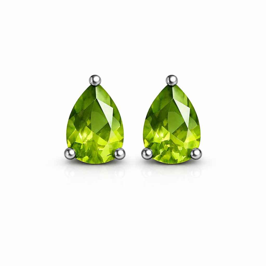 Natural Peridot Pear Stud Earrings in 925 Sterling Silver, Tiny Green Gemstone Studs for Women