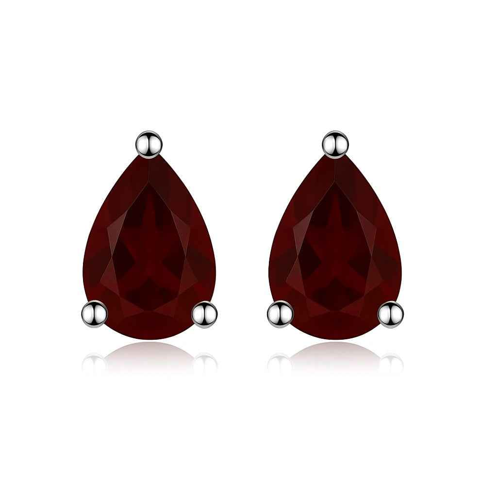 Garnet Stud Earrings – Natural Garnet Pear Cut Studs in 925 Sterling Silver, Minimalist Earrings