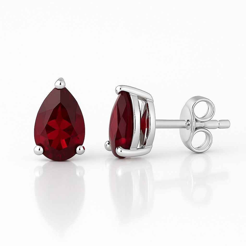 Garnet Stud Earrings – Natural Garnet Pear Cut Studs in 925 Sterling Silver, Minimalist Earrings