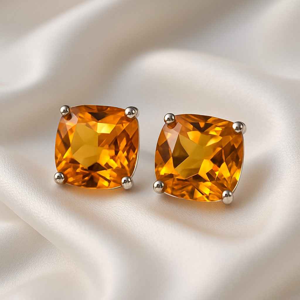 Citrine Stud Earrings in 925 Sterling Silver, Natural Citrine Studs, Minimalist Gift 6mm