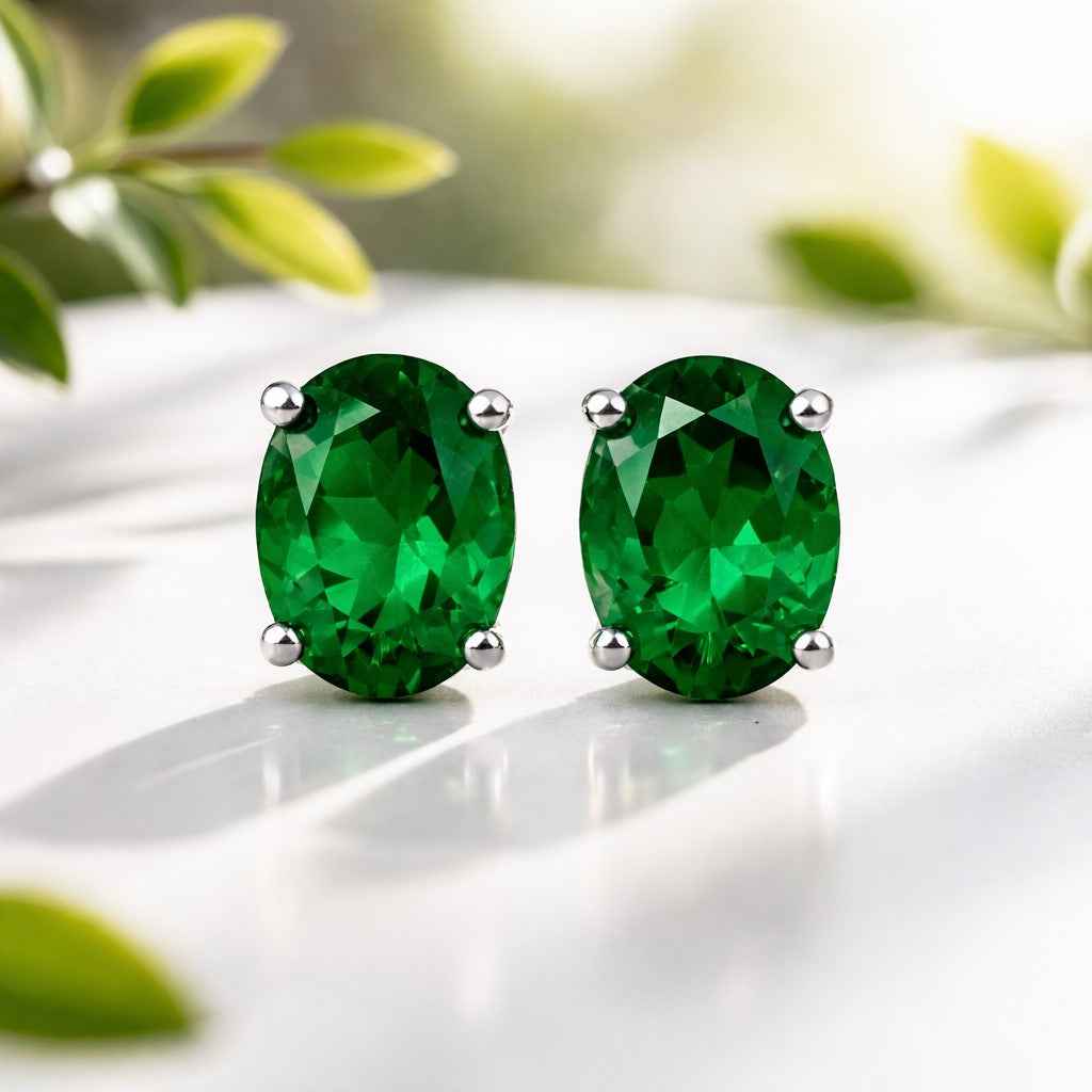 Natural Green Onyx 8x10mm Oval Cut Stud Earrings in 925 Sterling Silver – Gemstone Studs