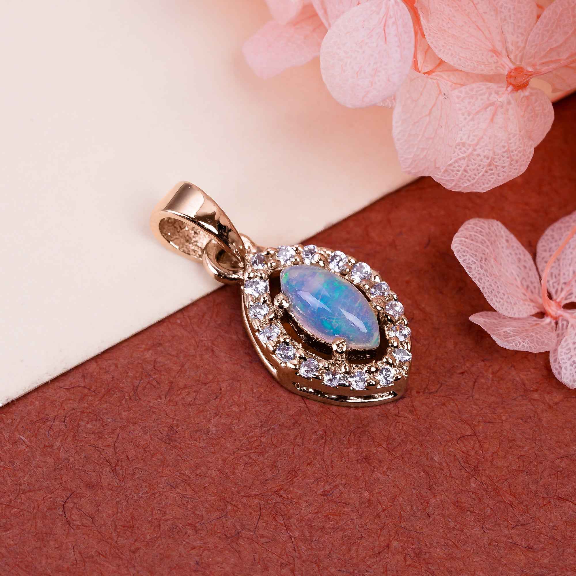 Opal Feather Pendant 4x8mm Marquise Cabochon 925 Silver Nature Inspired Bohemian Fashion Accessory