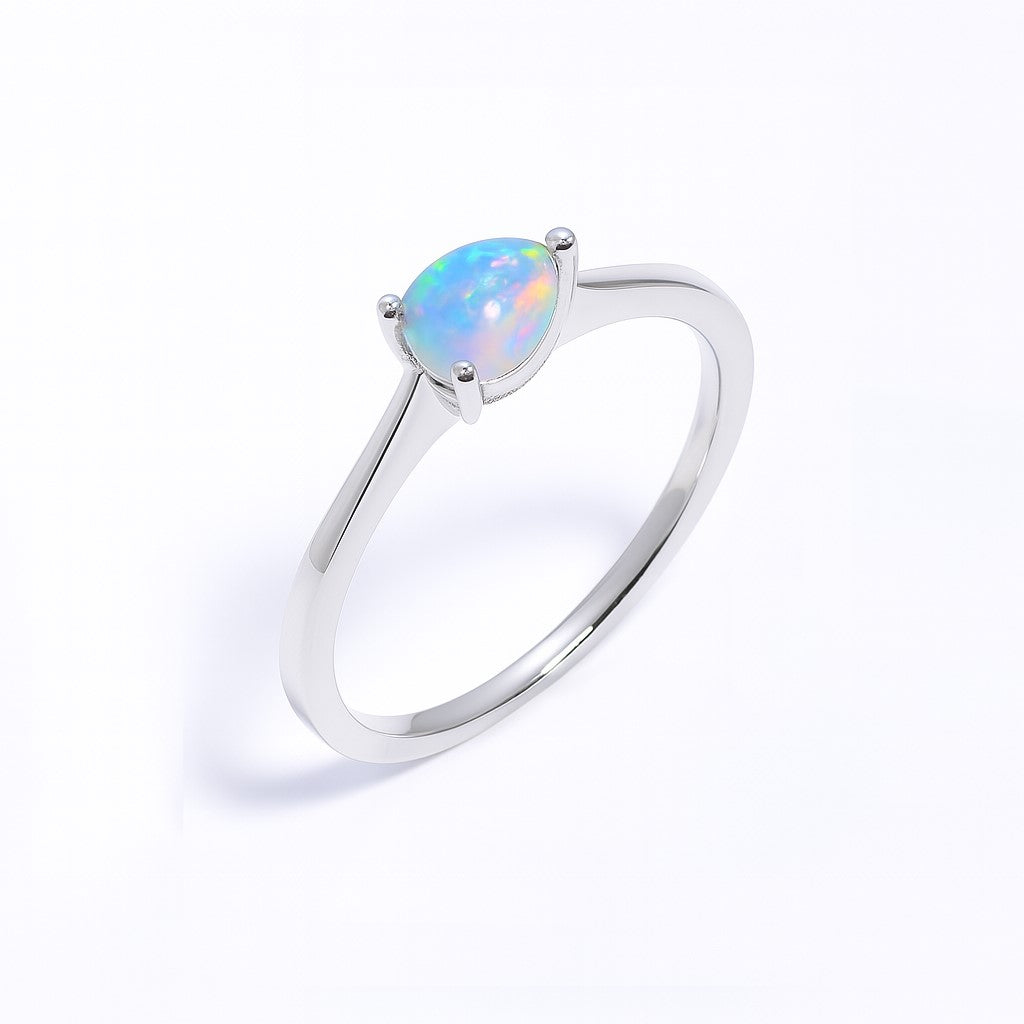 Ethiopian Opal Ring in 925 Sterling Silver, 7x5mm Pear Fire Opal Jewelry for Women
