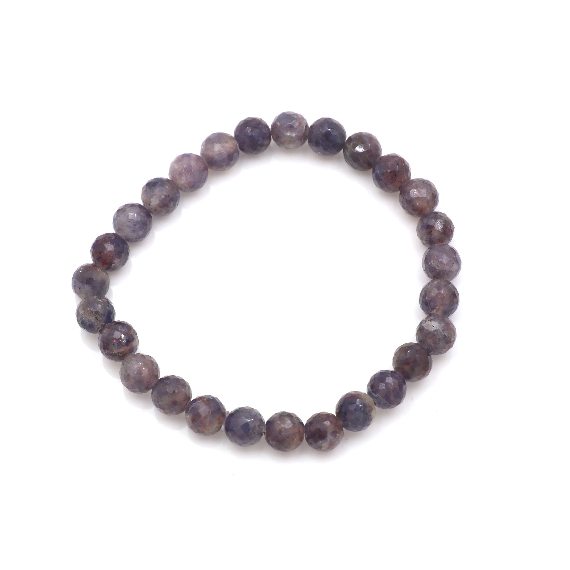 Bloodshot Iolite Bracelet 7mm Faceted Round Beads 69 Ct Natural Gemstone Jewelry