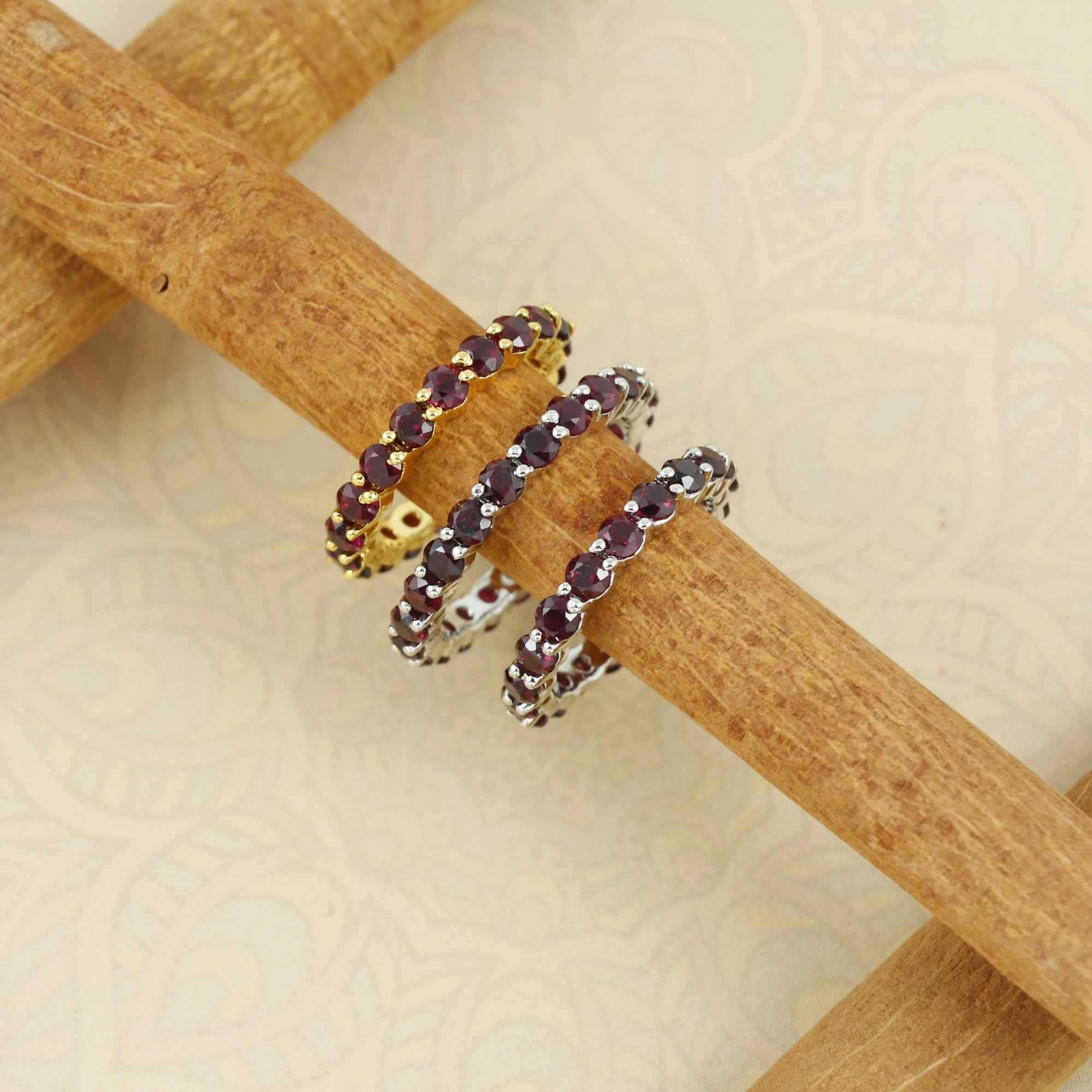 Natural Garnet 3mm Round Cut Ring 925 Sterling Silver Handmade Red Gemstone Solitaire Ring